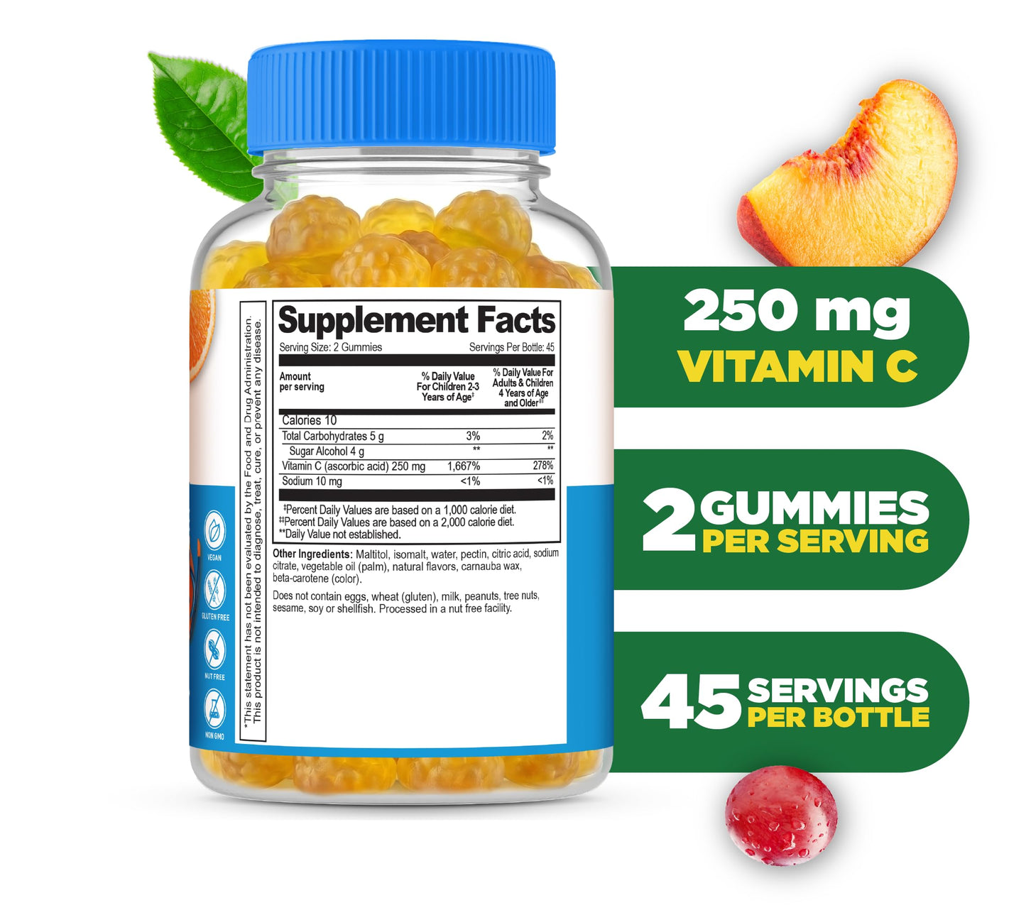 Lifeable Sugar Free Vitamin C 250 mg Gummies – Immune Support – 90 Gummies