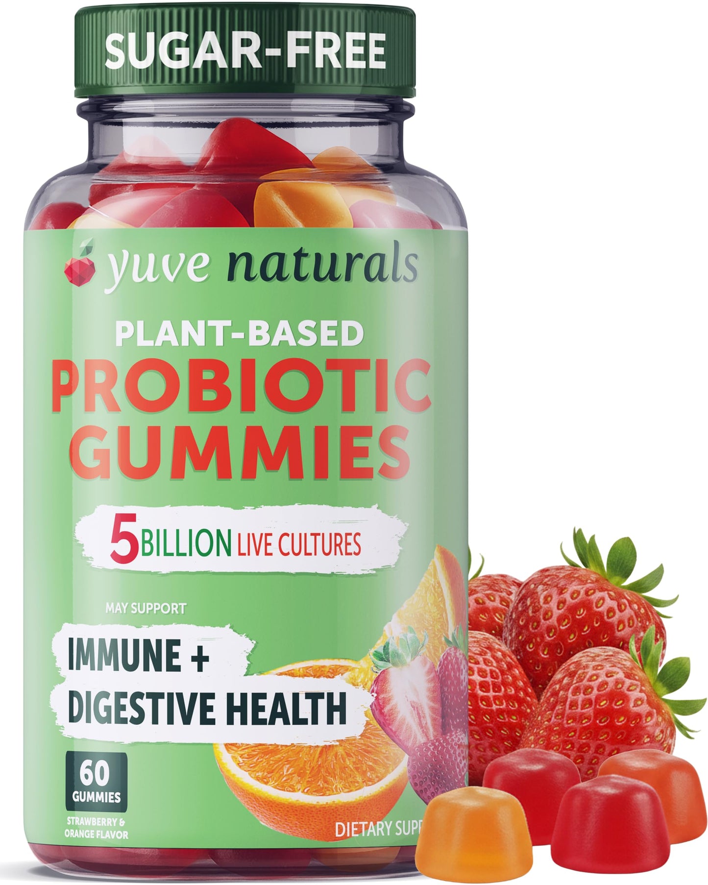 Yuve Natural Sugar Free Probiotic Gummies 5 Billion CFU, 60 Count
