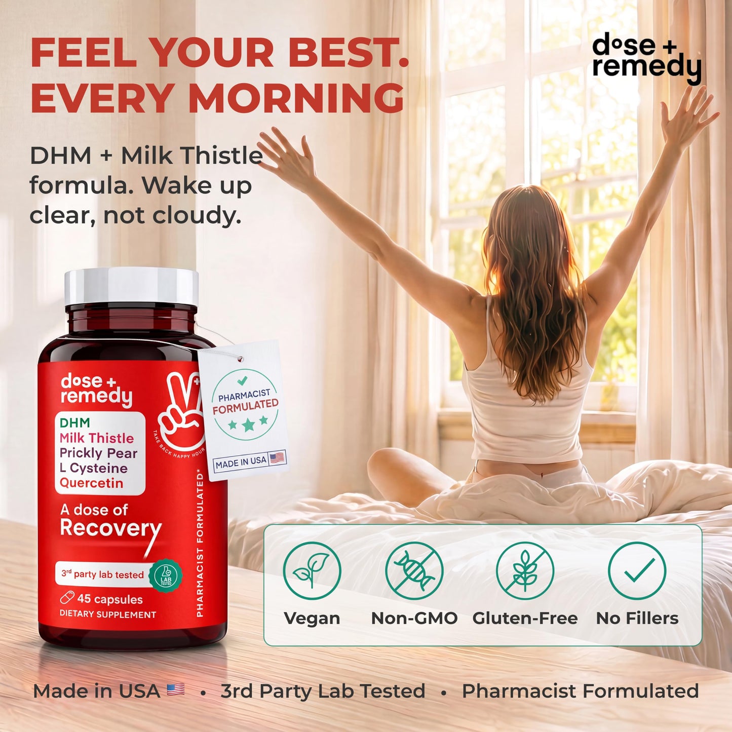 dose + remedy Recovery, Hydration & Liver Detox, Recovery Supplement, DHM Capsules 45
