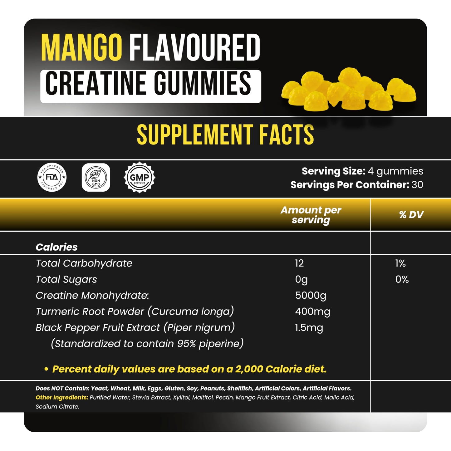 aura HK Sugar Free Creatine Monohydrate Gummies 5000mg Per Serving, Mango Flavor, with Turmeric Root & Black Pepper, Vegan Creatine Gummies for Men & Women, 120 Gummies