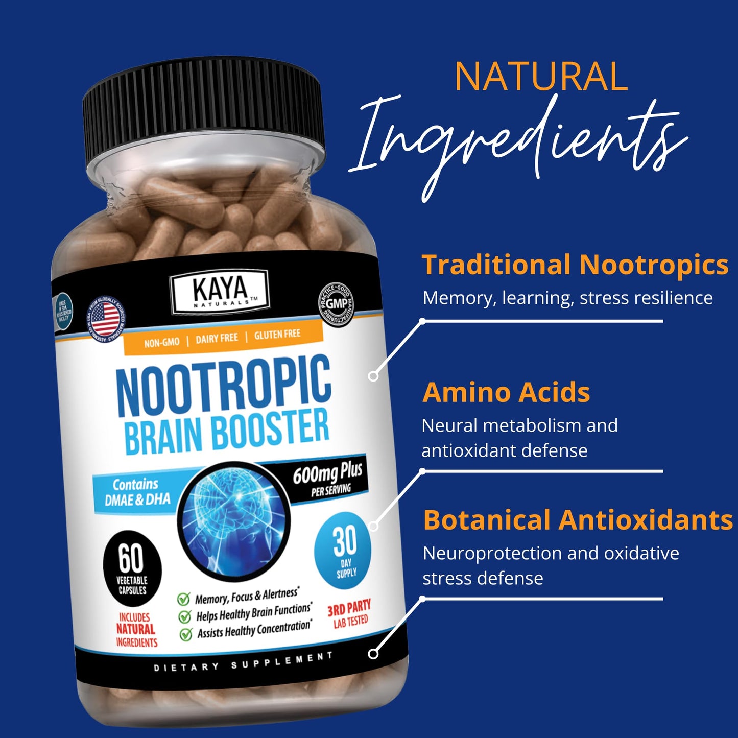 Kaya Naturals Nootropic Brain Booster 60 Capsules