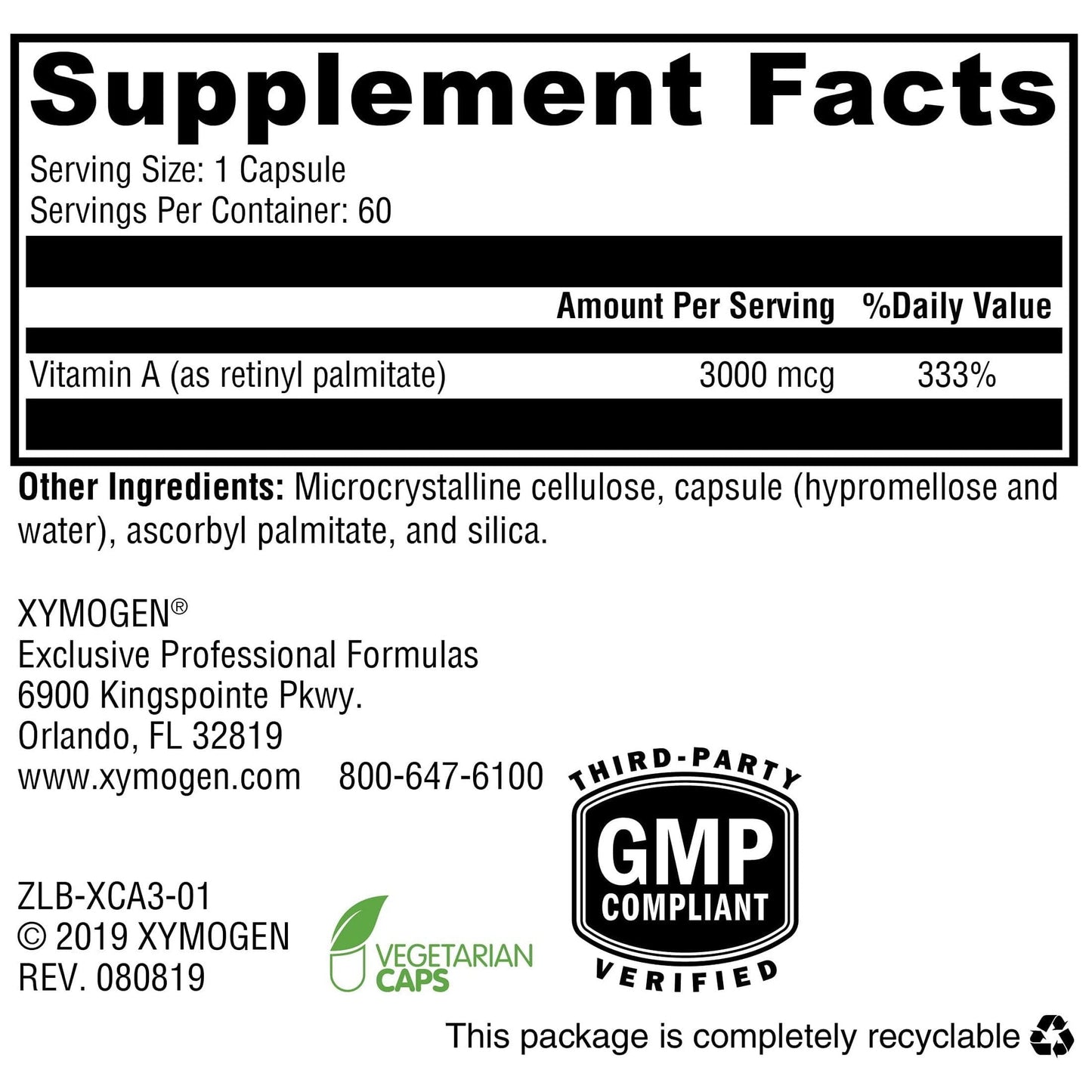 XYMOGEN Xcellent A 3000 Capsules, 60 Count