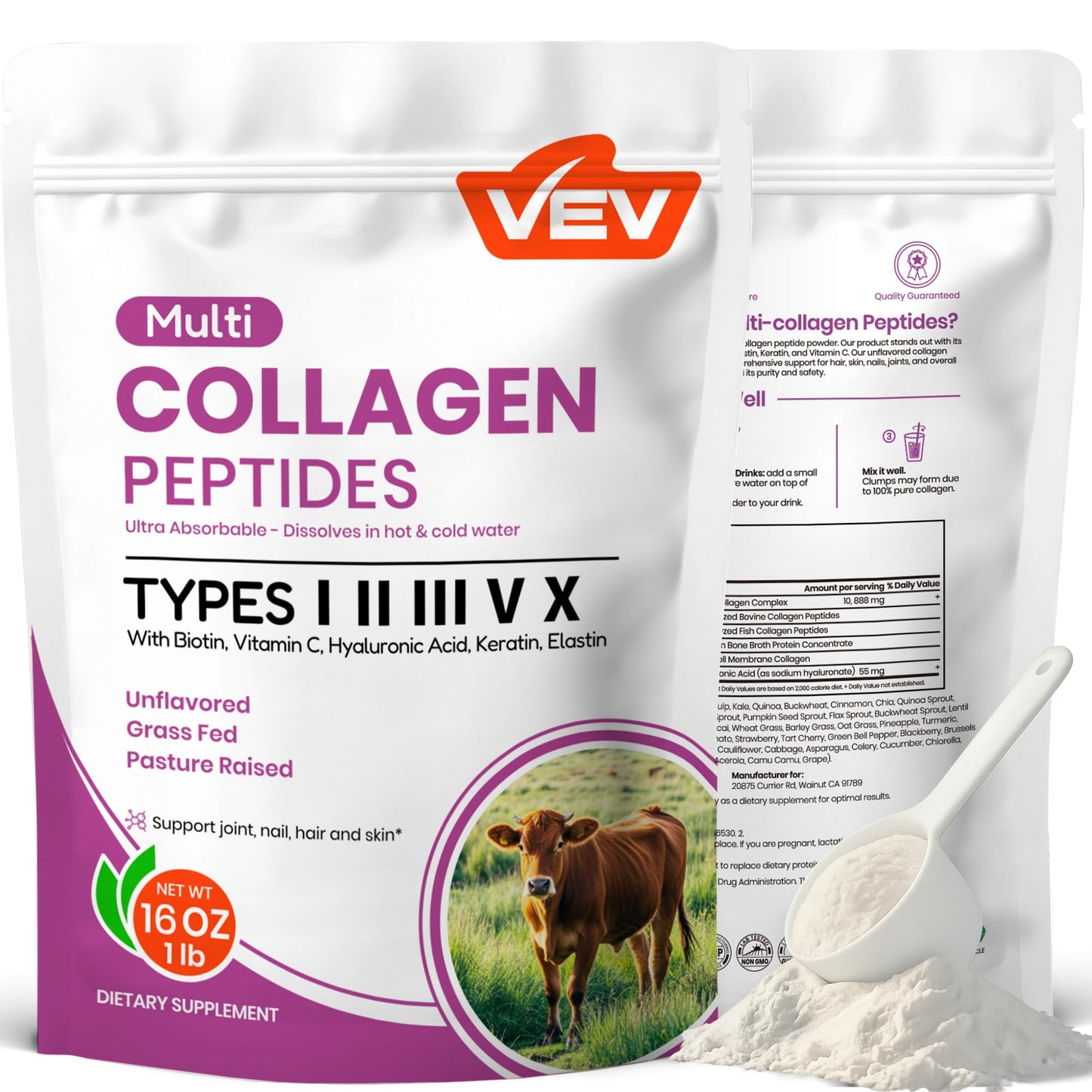 VEV Multi Collagen Peptides Powder 16 oz