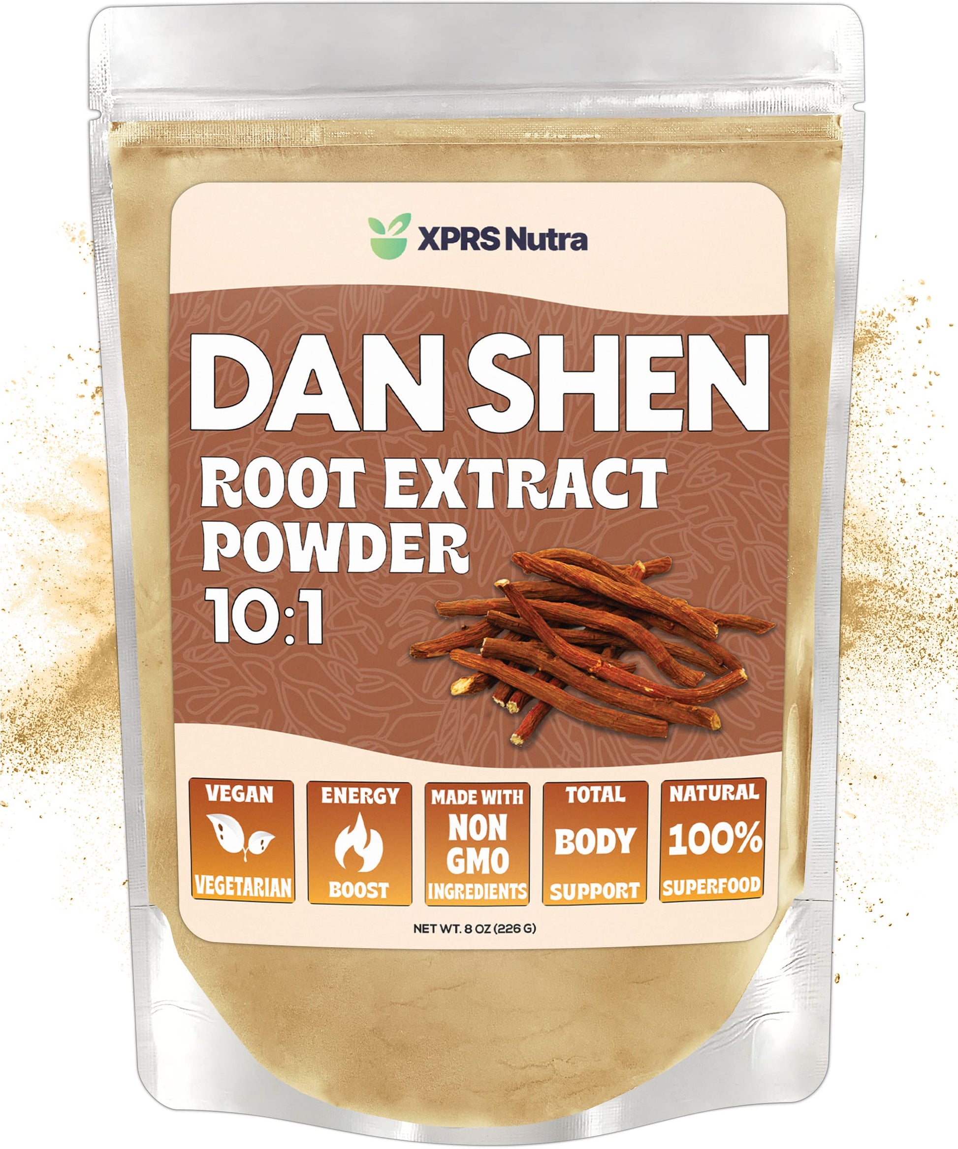 XPRS Nutra Dan Shen Root Extract Powder 10:1 Premium Red Sage Concentrated, Vegan Friendly, 8 oz