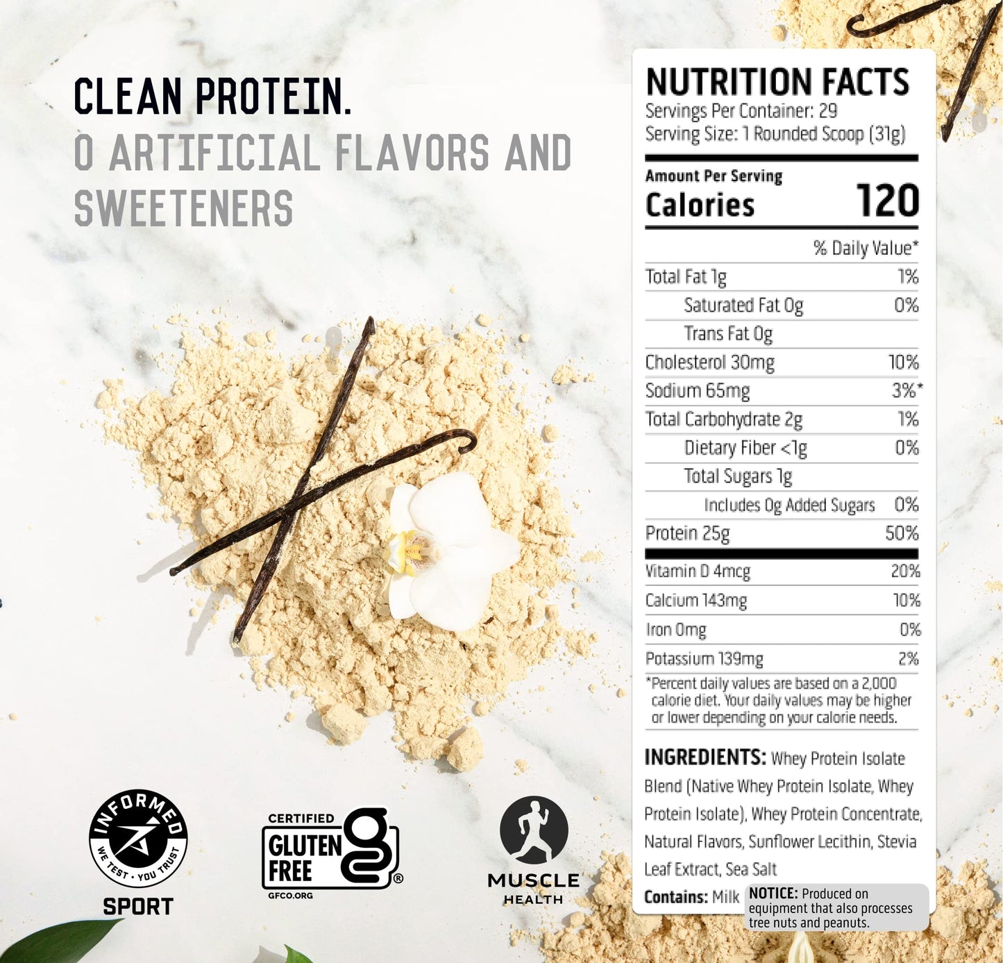 Ascent 100% Whey Protein Powder Vanilla Bean, 32 Servings