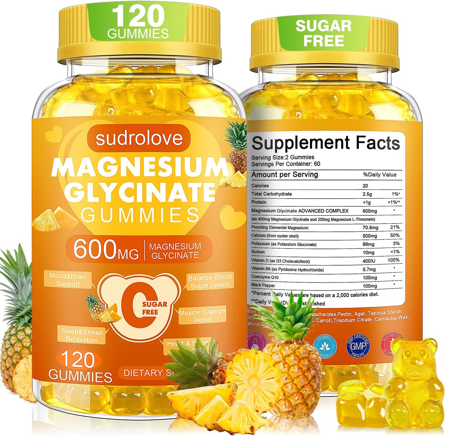 sudrolove Magnesium Glycinate Gummies 600mg per Serving, 120 Count