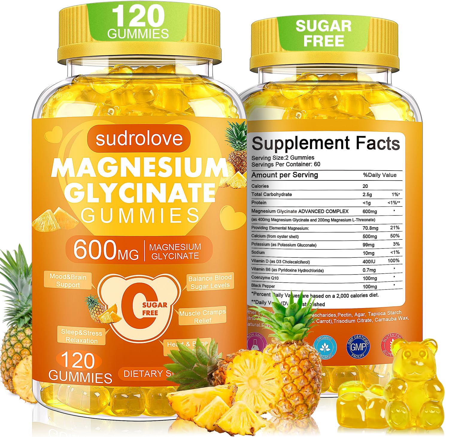 sudrolove Magnesium Glycinate Gummies 600mg per Serving, 120 Count