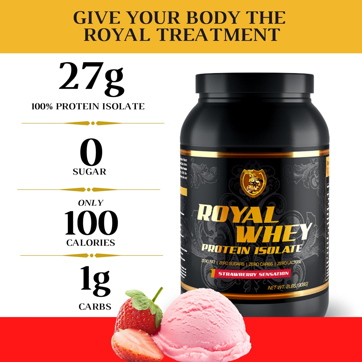Royal Sports Nutrition RSN Royal 100% Isolate Protein Powder, 2 lbs, Strawberry Sensation