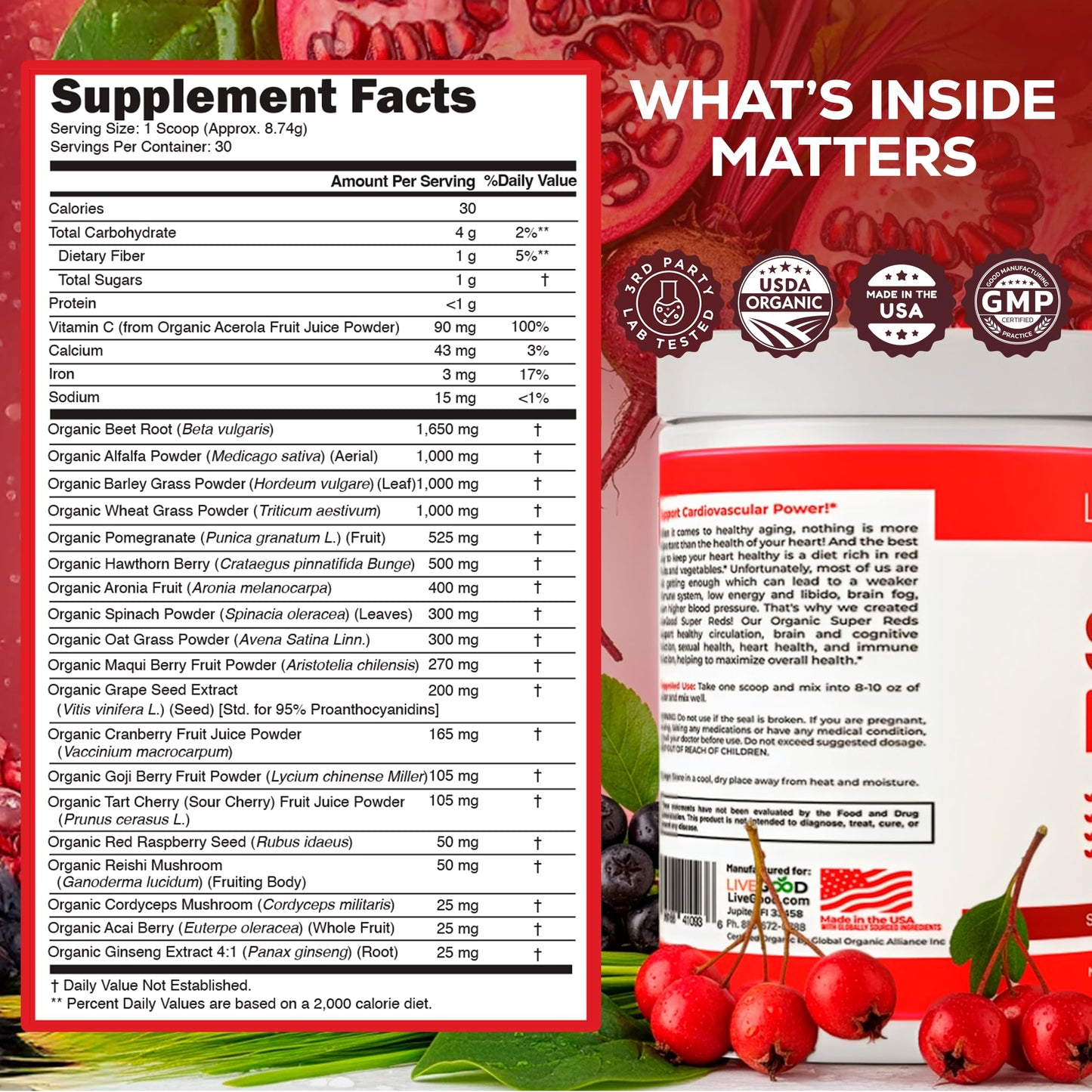 LIVEGOOD Super Reds Organic Superfood Powder 7.2 Ounce