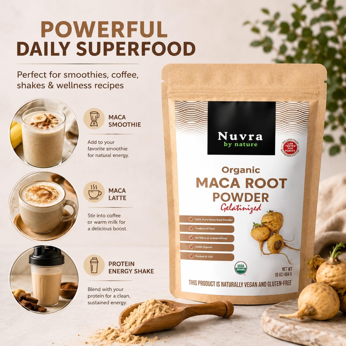 Nuvra by Nature Organic Gelatinized Maca Root Powder, 16 oz
