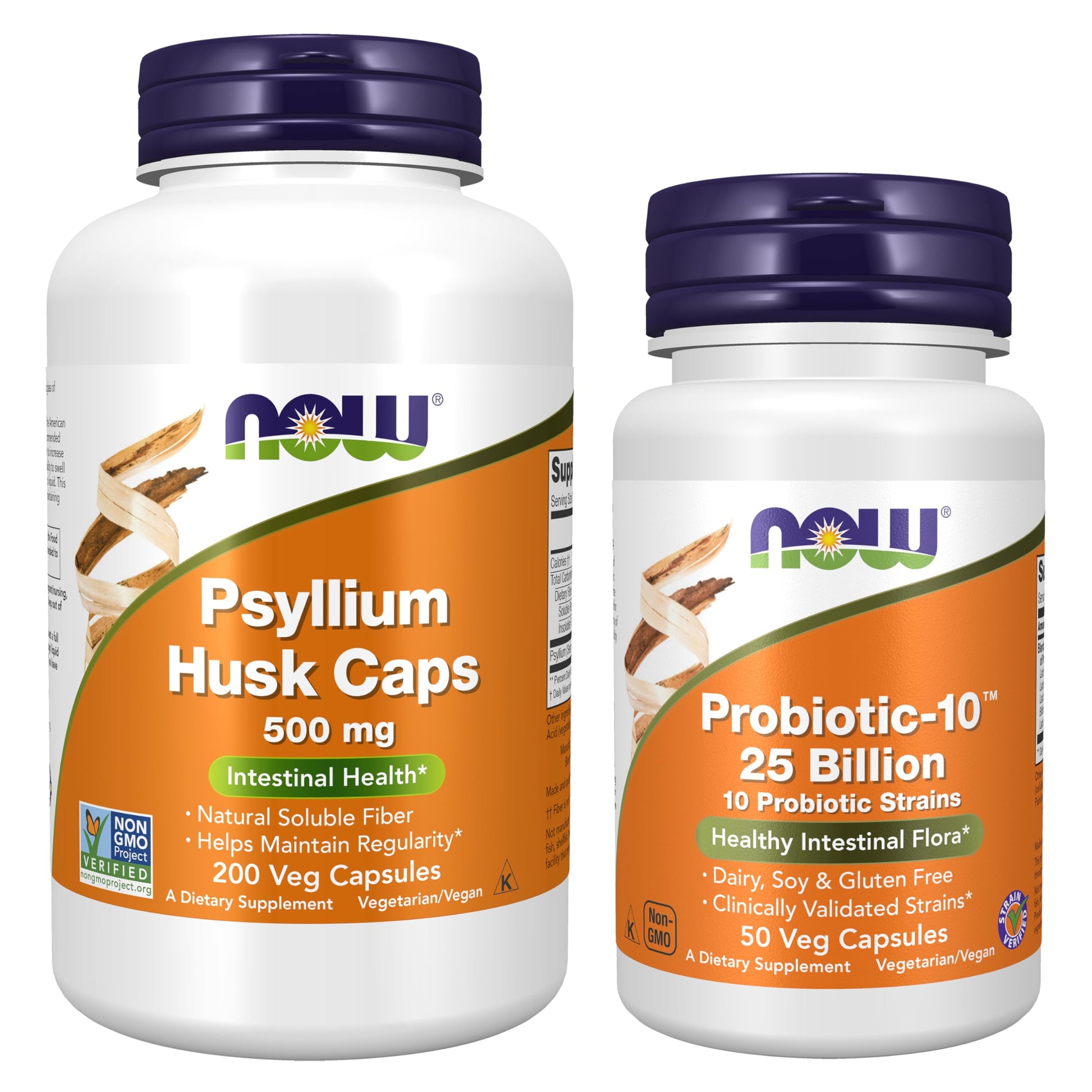 NOW Foods Digestive Health Bundle - Probiotic + Psyllium Husk Capsules 250