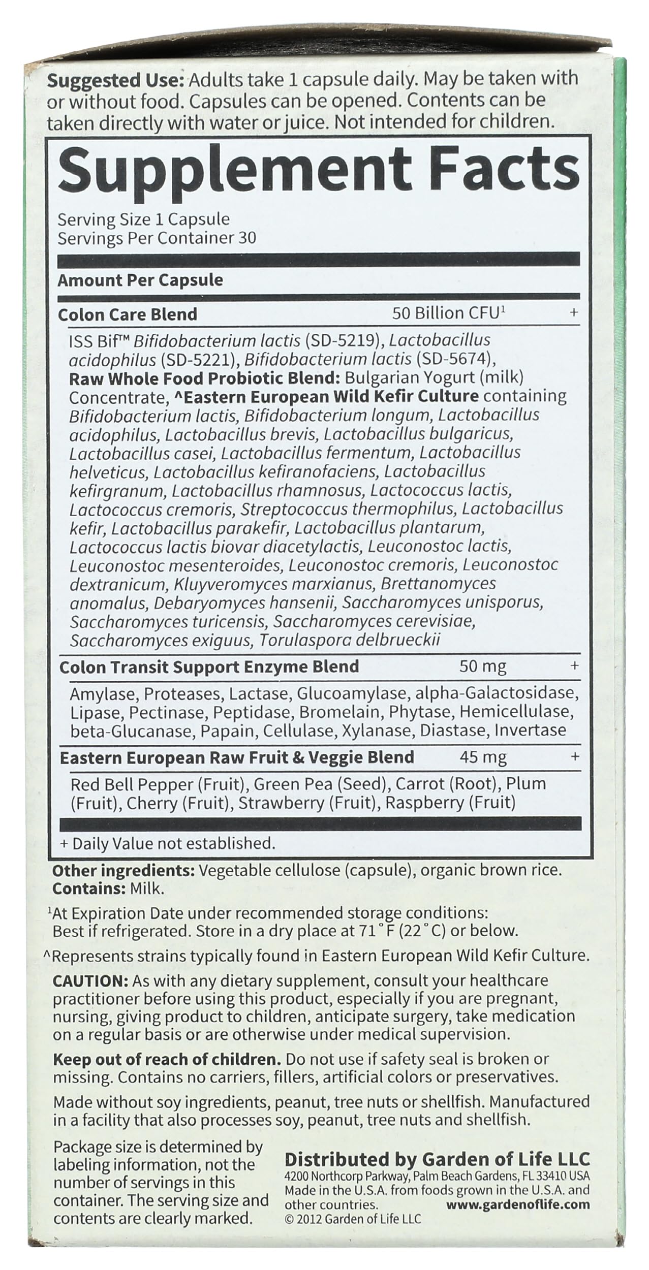 Garden of Life Raw Colon Care Probiotics Capsules 30 Count