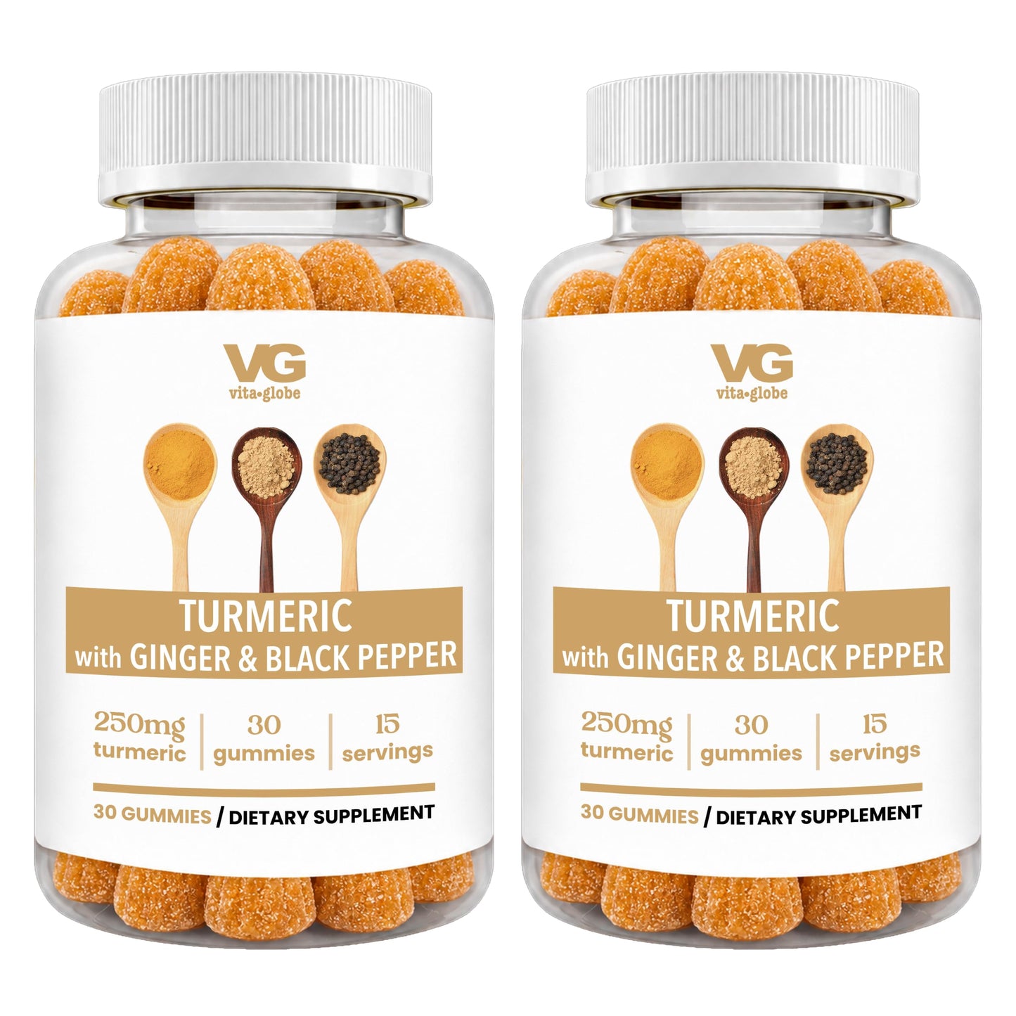 VITA GLOBE Turmeric Curcumin Gummies 250mg with Ginger & Black Pepper, 60 Gummies