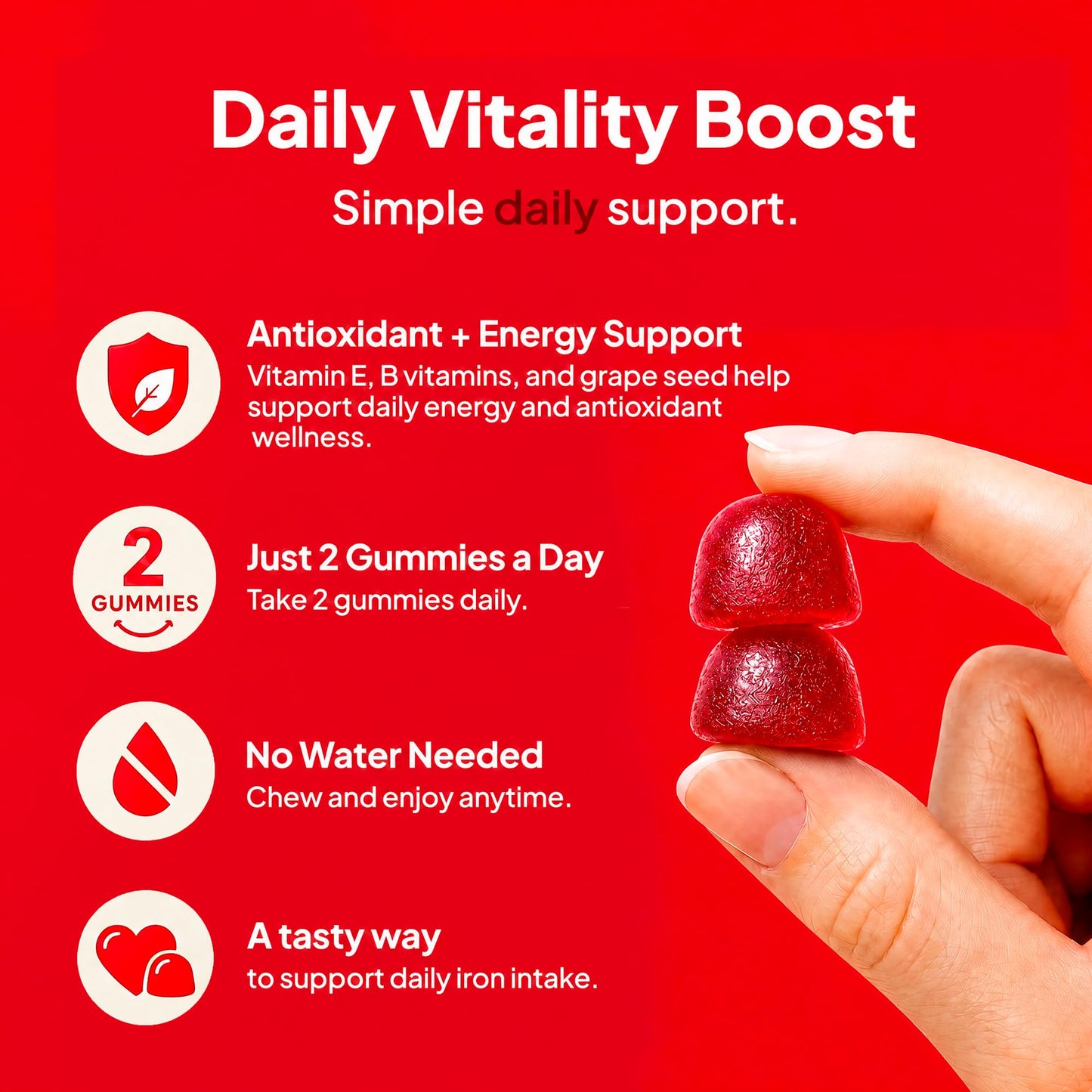 Nature's Key Iron Gummies 22mg Iron Supplement with Folic Acid, B6 & B12, Gummy, 60 Count