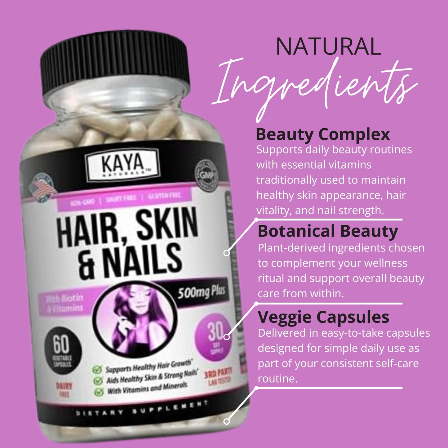 Kaya Naturals Hair Skin Nails Capsules, 60 Count