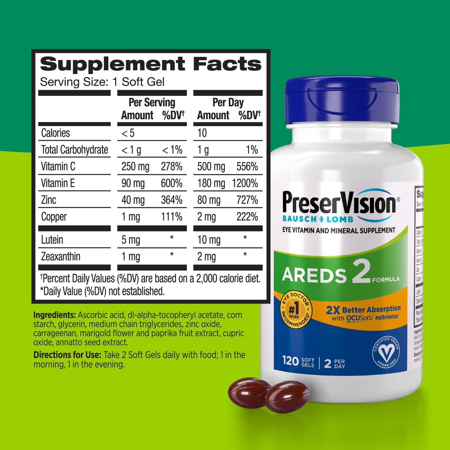 PreserVision AREDS 2 Eye Vitamin & Mineral Supplement with OCUSorb Soft Gels 120 Count