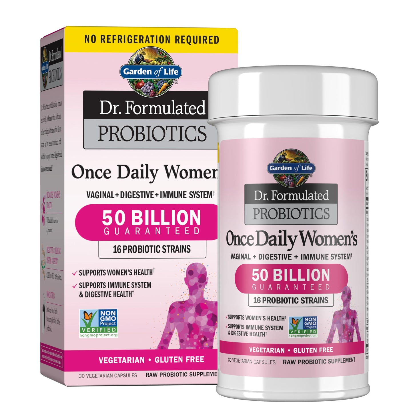 Garden of Life Once Daily Dr. Formulated Probiotics for Women, 50 Billion CFU, 16 Probiotic Strains with Organic Prebiotics, Dairy Free, Shelf Stable, 30 Capsules