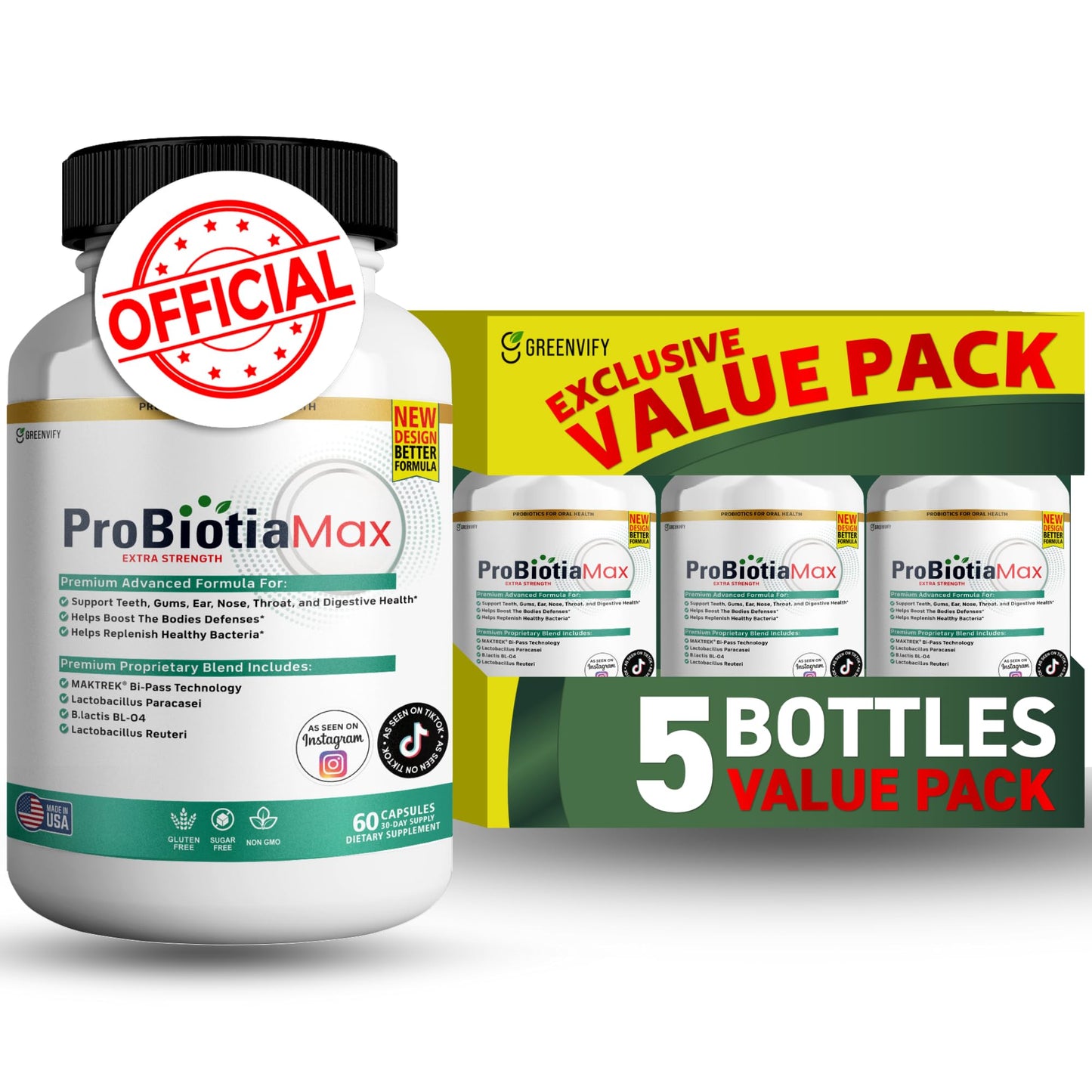 GREENVIFY ProBiotia Max 40 Billion CFU Extra Strength Oral Probiotic Supplement Capsule, 60 Capsules