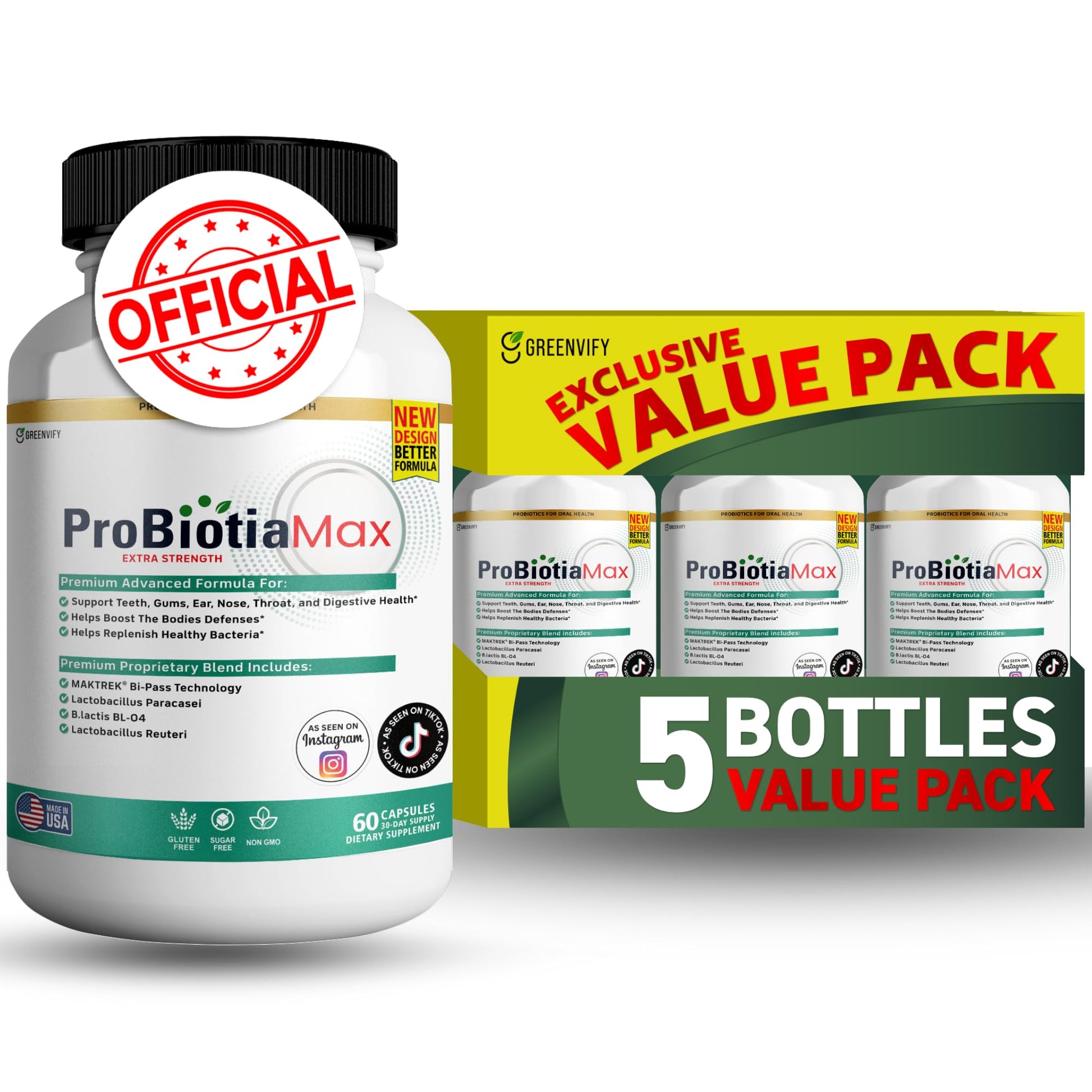 GREENVIFY ProBiotia Max 40 Billion CFU Extra Strength Oral Probiotic Supplement Capsule, 60 Capsules