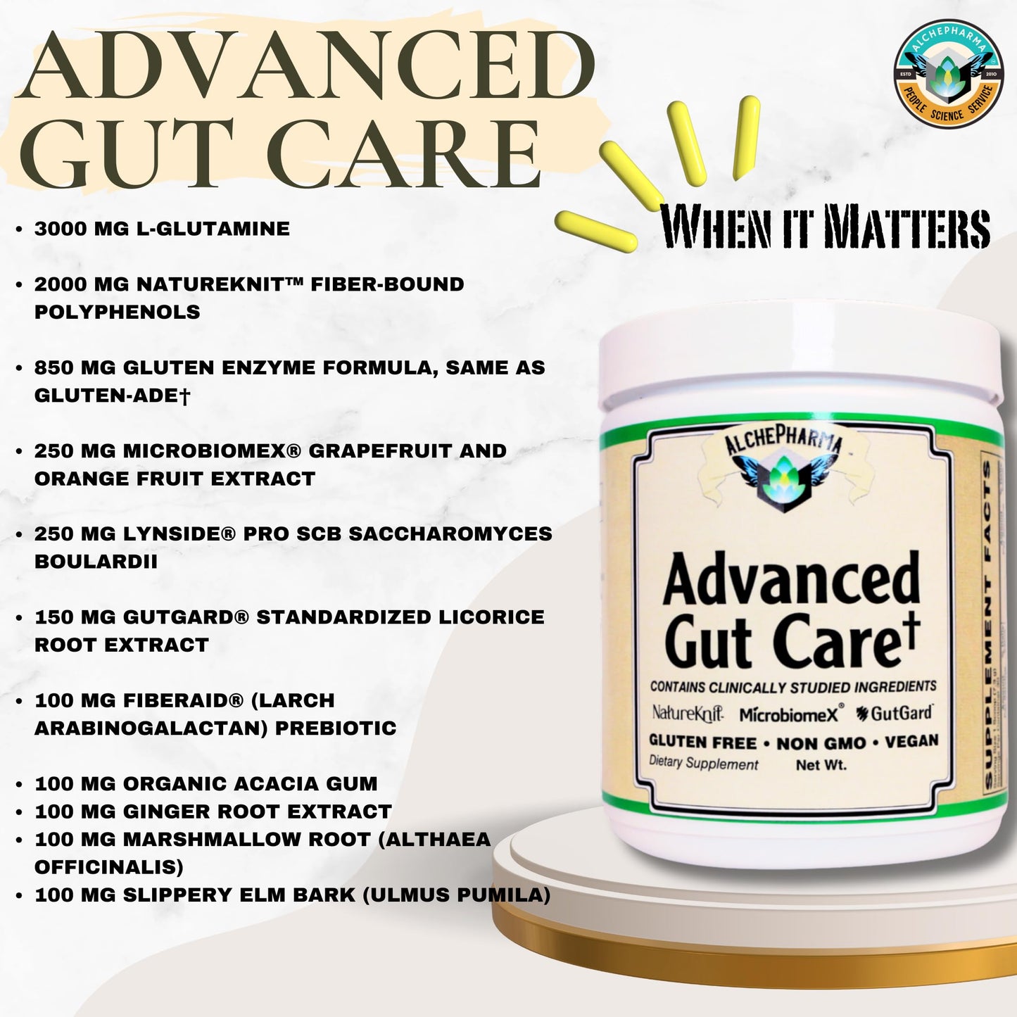 AlchePharma Advanced Gut Care Dietary Supplement Powder 3.86 Ounces