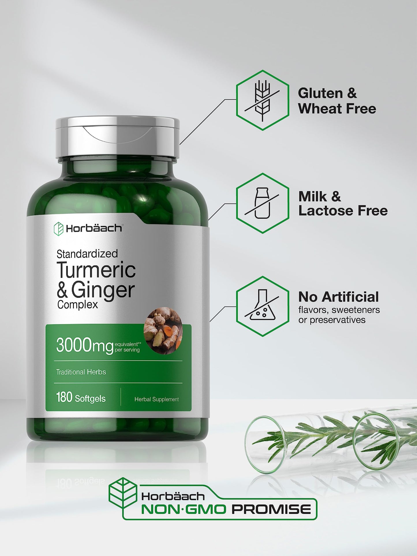 Horbäach Turmeric and Ginger Supplement with Black Pepper Extract Softgels 180