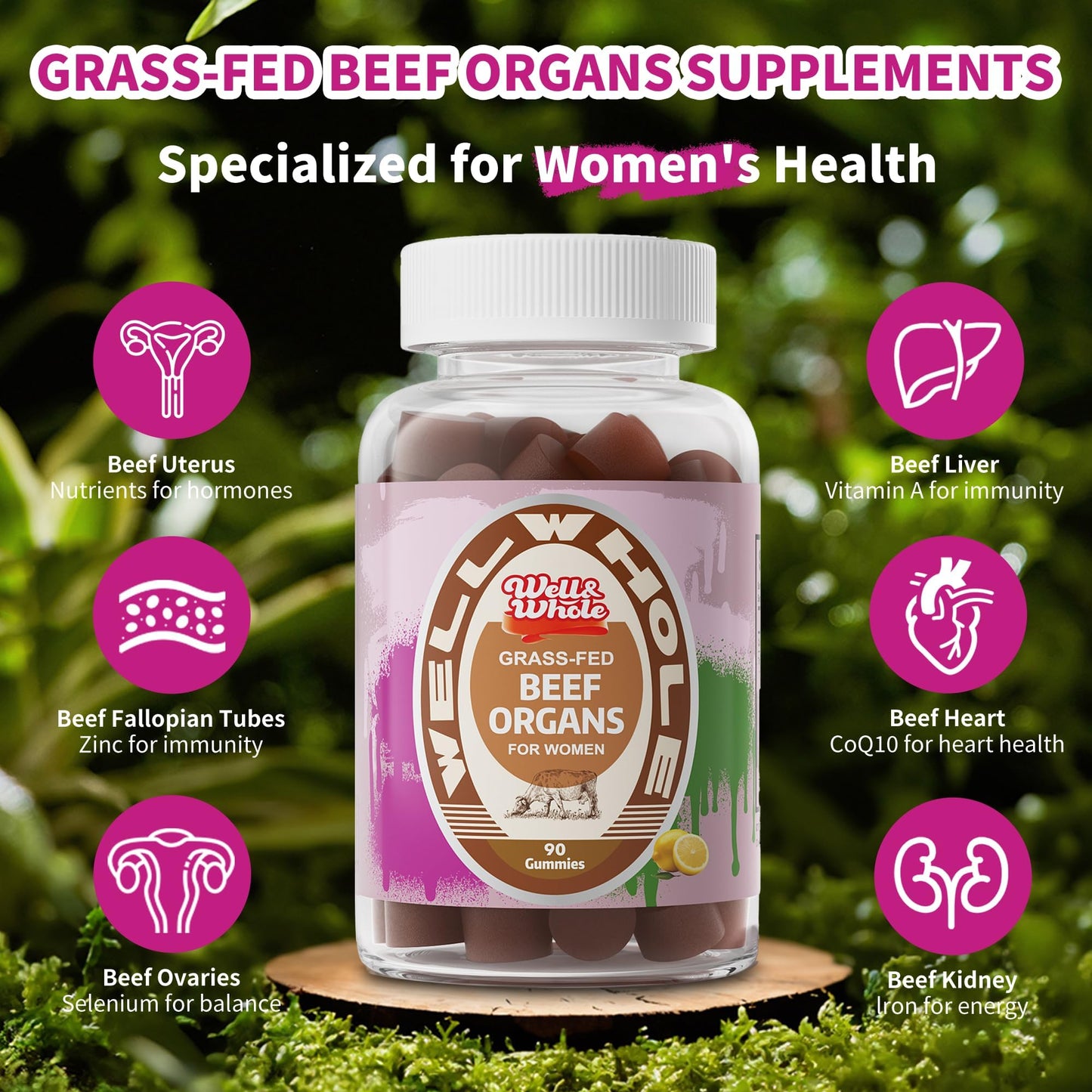 Well&Whole Beef Organ Supplement for Women Gummy 90 Count
