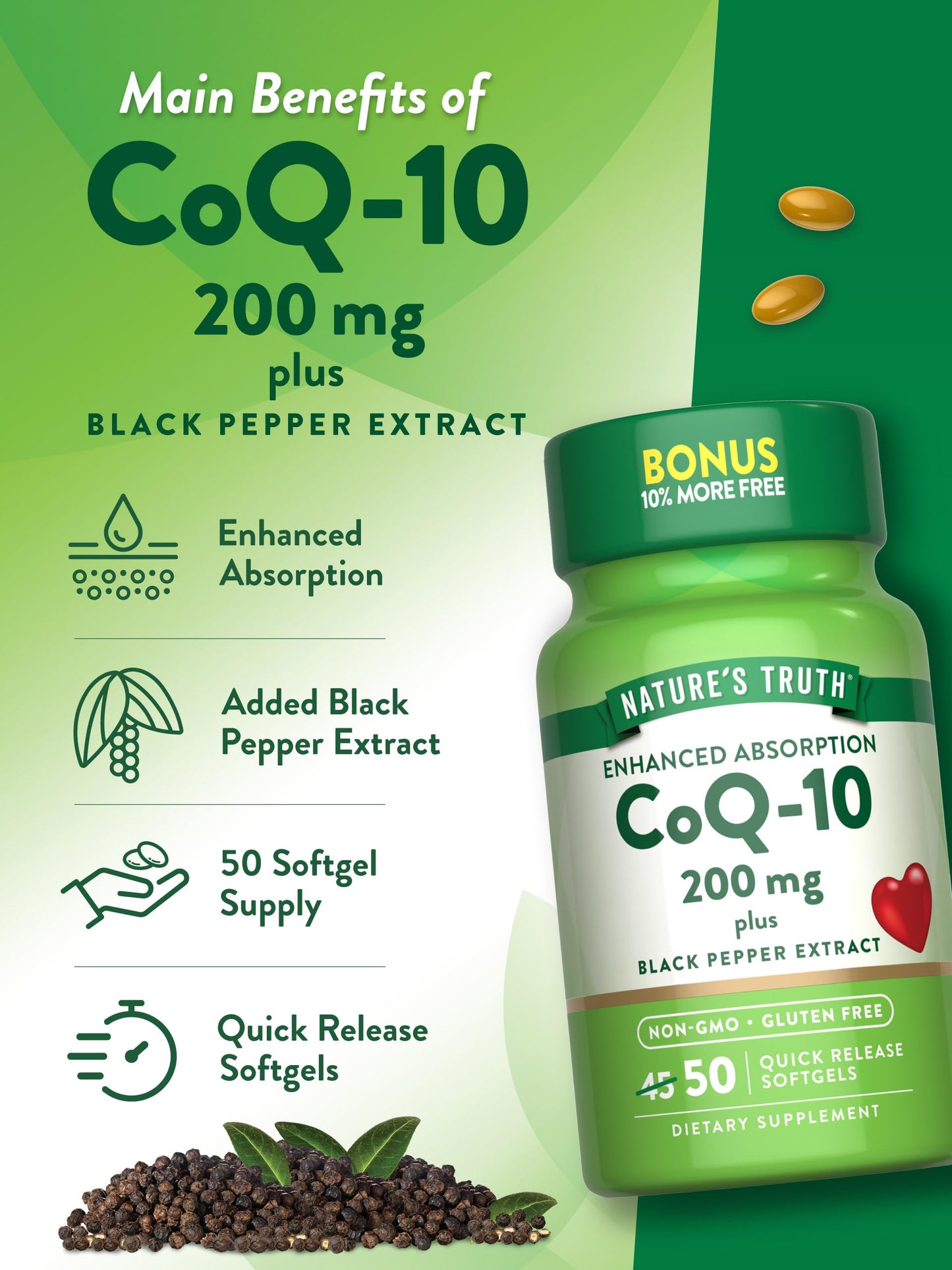Nature's Truth CoQ10 200mg Softgels, 50 Count