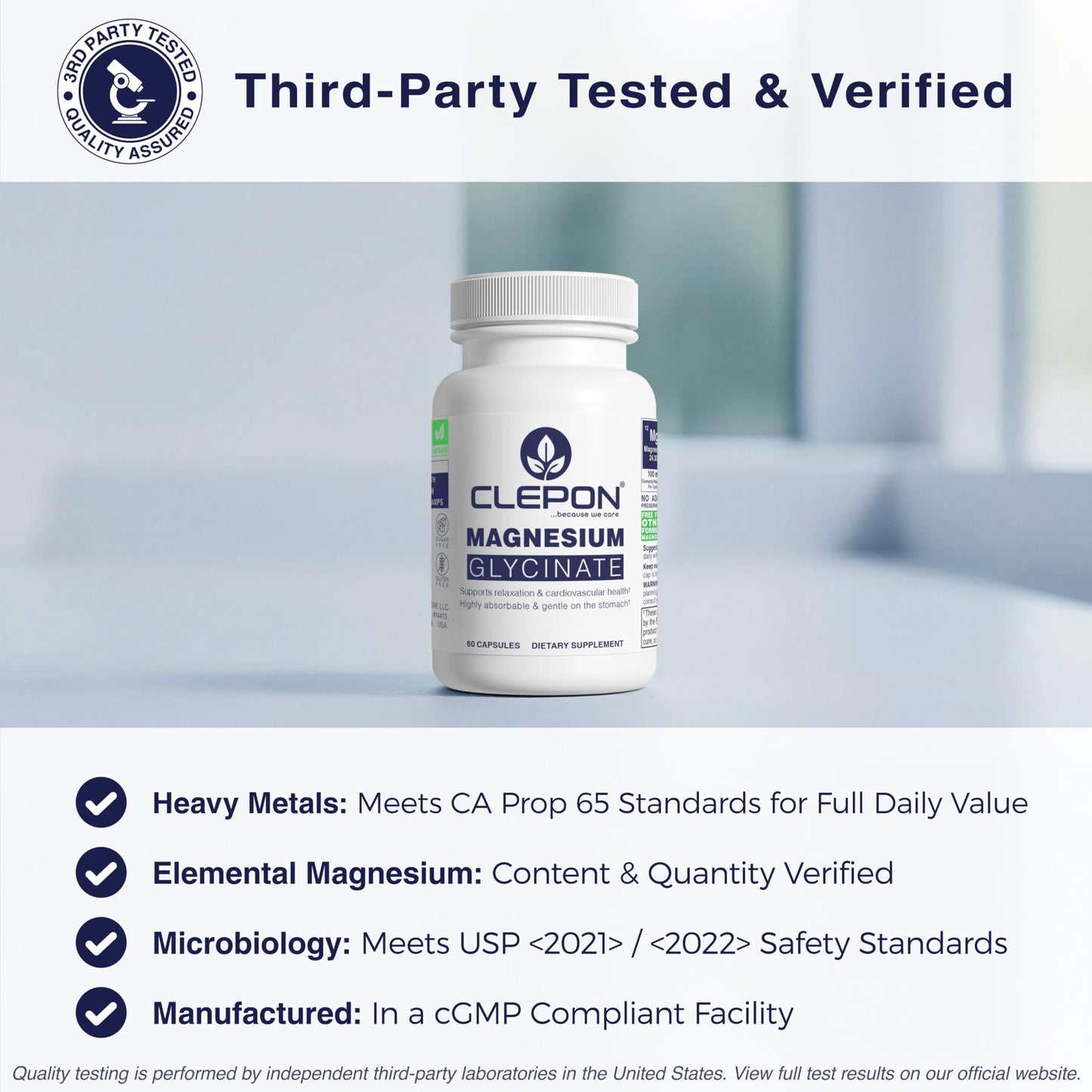 CLEPON Magnesium Glycinate 100mg Elemental Magnesium per Capsule, 60 Capsules