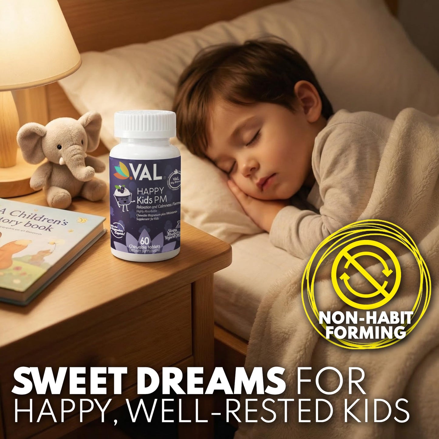 VAL Happy Kids PM Sleep Support with Magnesium, Melatonin, Vitamin B6 & C 60 Tablets