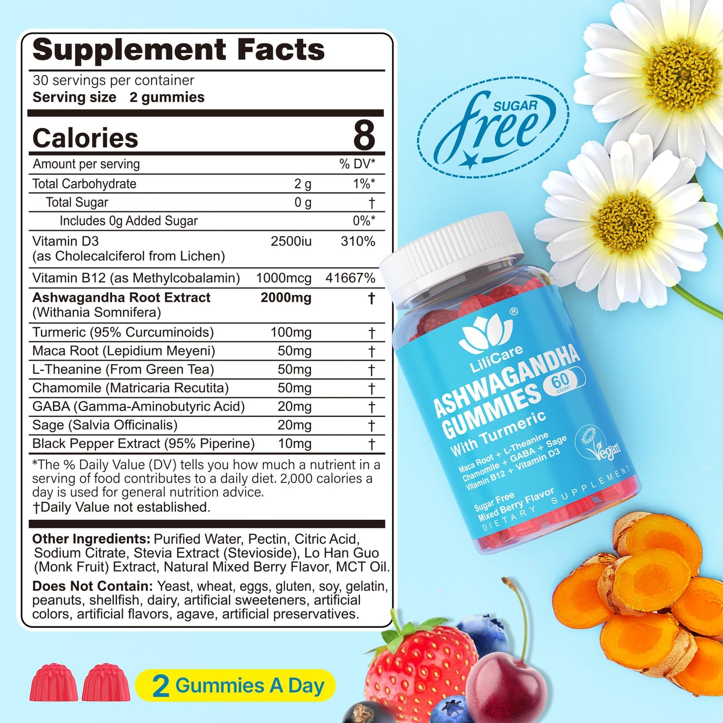 EnvyDeal Ashwagandha Gummies 2000mg Organic Ashwa Root Extract Supplement, 60 Count