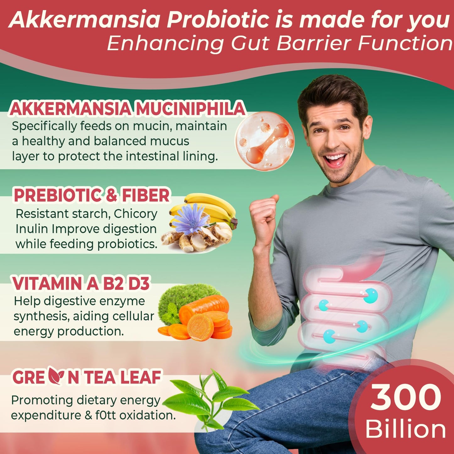 Nextdia Akkermansia Probiotics Gummies with Prebiotics Fiber, GLP-1 Akkermansia Muciniphila Supplement with Polyphenol Fruits, Resistant Starch, Vitamin A D3 B2 for Metabolism, Digestive & Gut Health, 60 Gummies