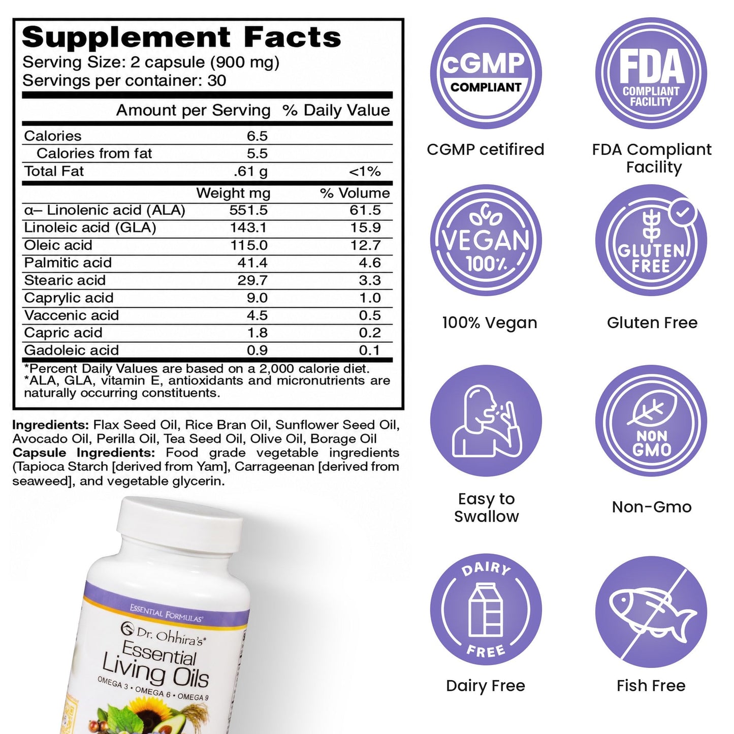 Essential Formulas Dr Ohhira's Essential Living Oils, Triple Omega 3-6-9 Supplements Capsules, 60 Count