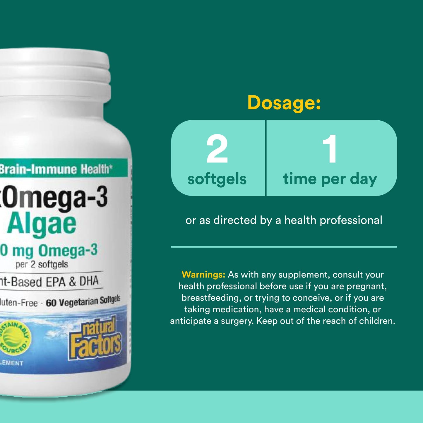 Natural Factors RxOmega-3 Algae 770 mg Softgels 60 Count