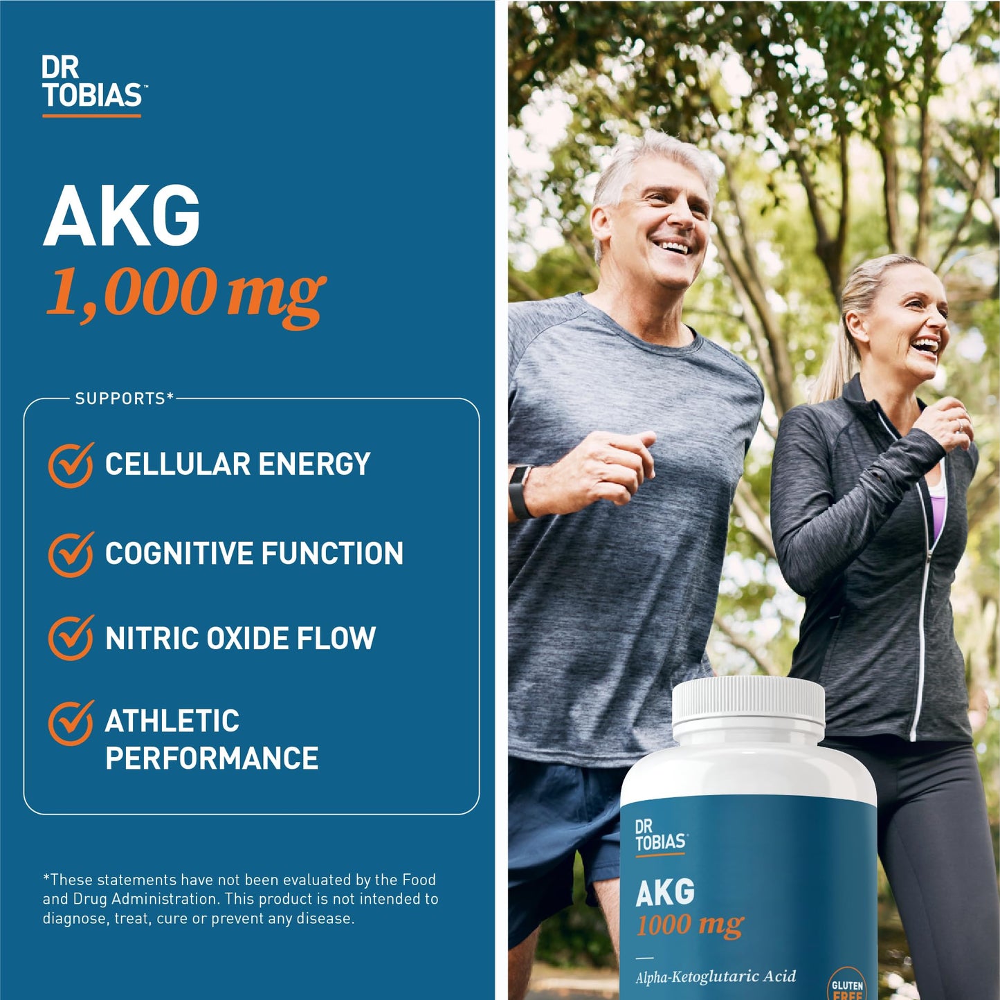 Dr. Tobias AKG Supplement 1000mg Bioavailable Alpha Ketoglutaric Acid Capsules 180 Count