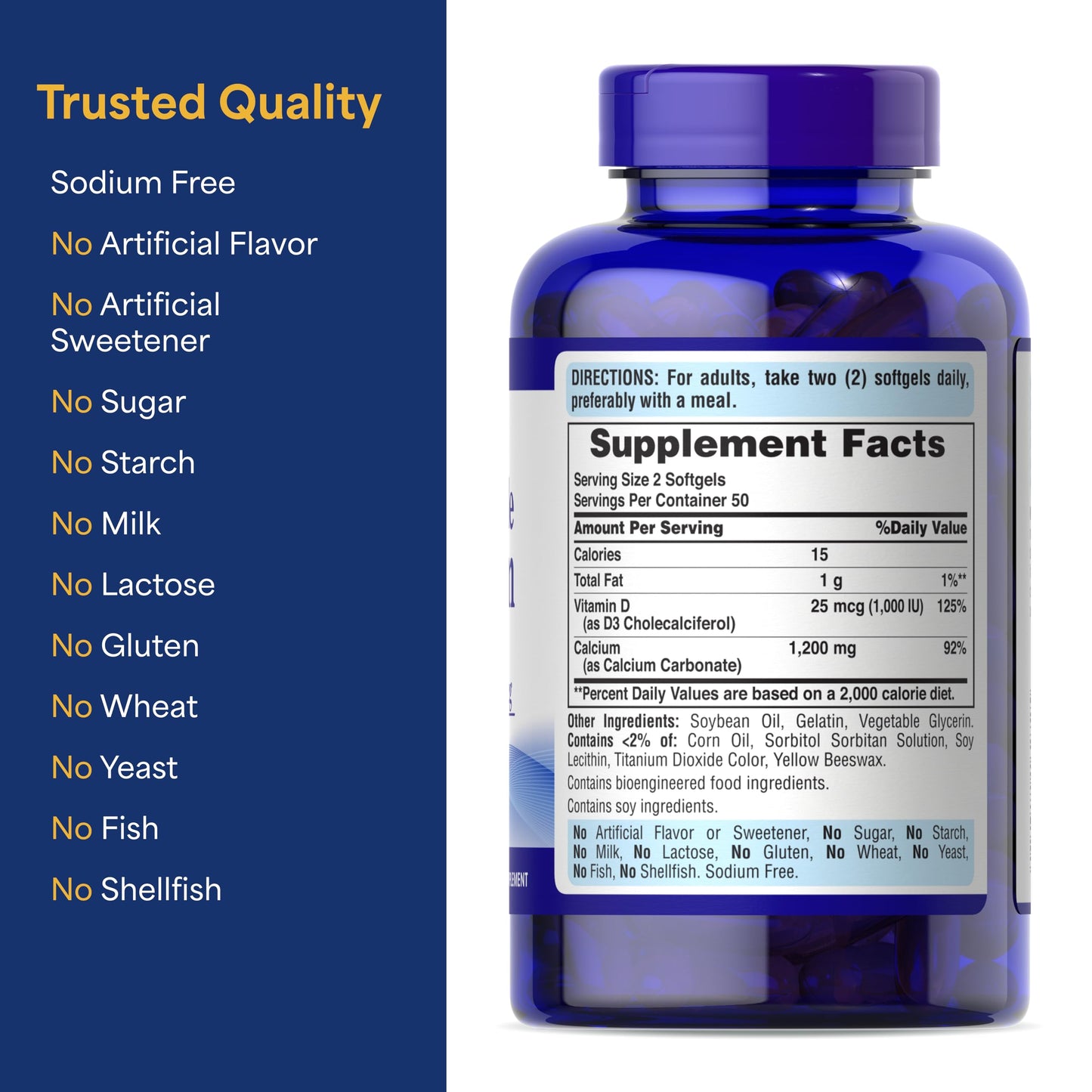 Puritan's Pride Premium Chelated Calcium Magnesium Zinc with Bone-Active Capsules, 250 Count