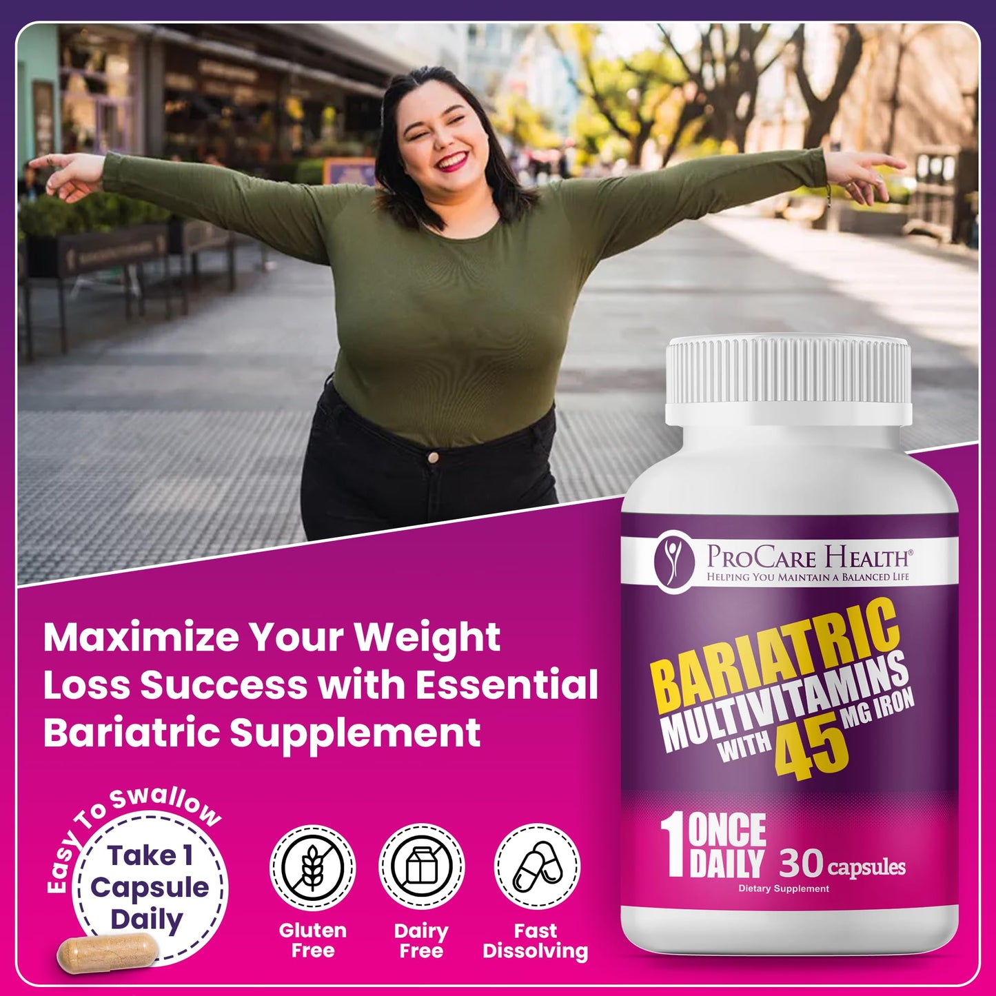 ProCare Health Bariatric Multivitamin with 45mg Iron, 30 Capsules