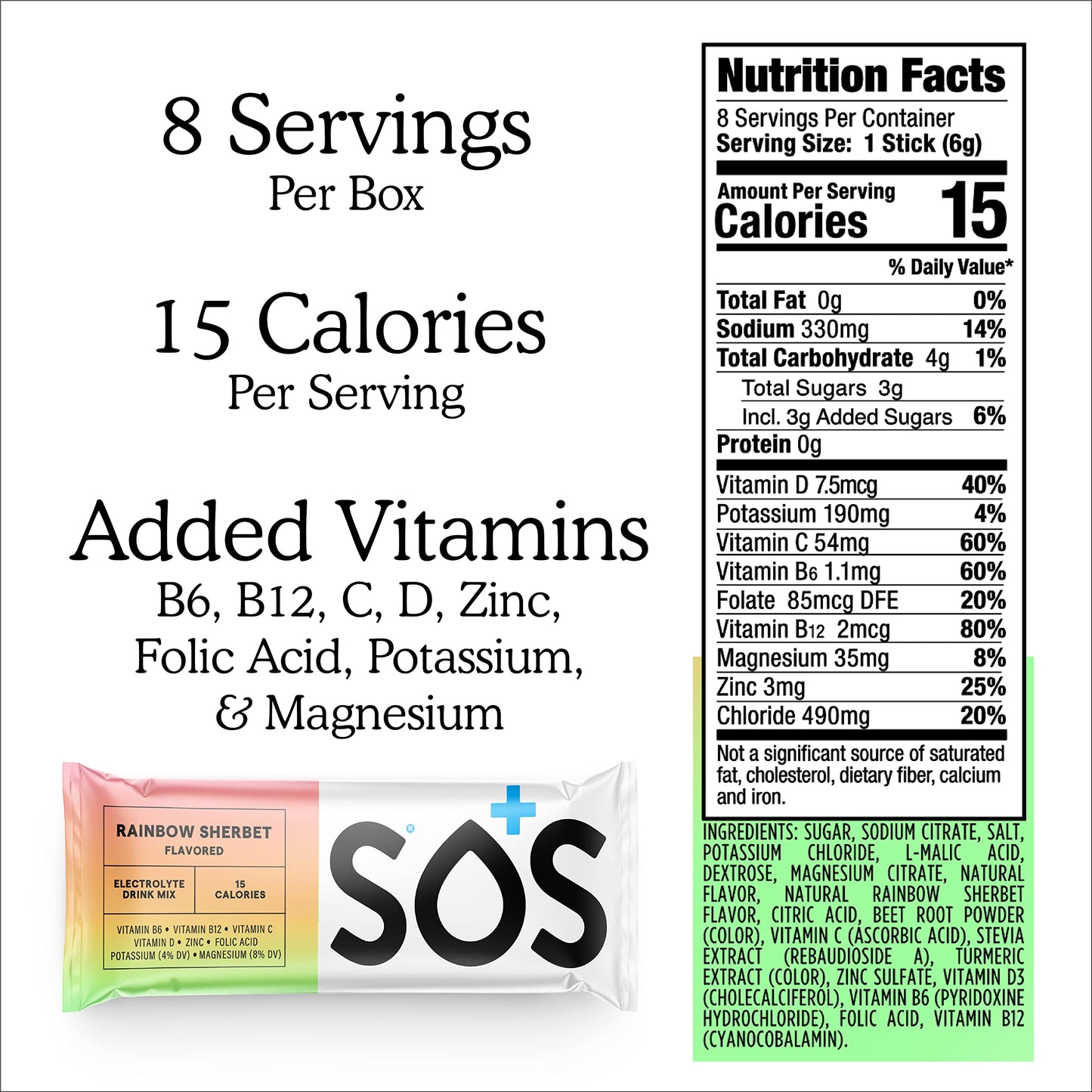 SOS Hydration Electrolyte Powder Sticks, 1.84 oz Pack of 8