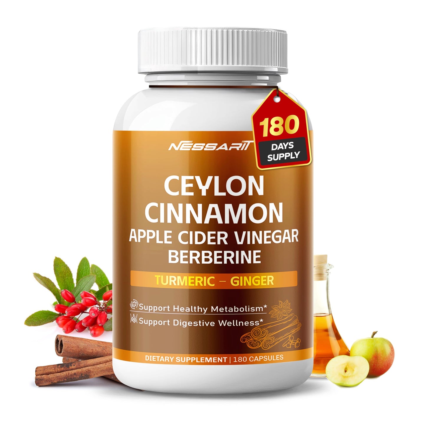 NESSARIT Ceylon Cinnamon Supplement Capsules 180 Count