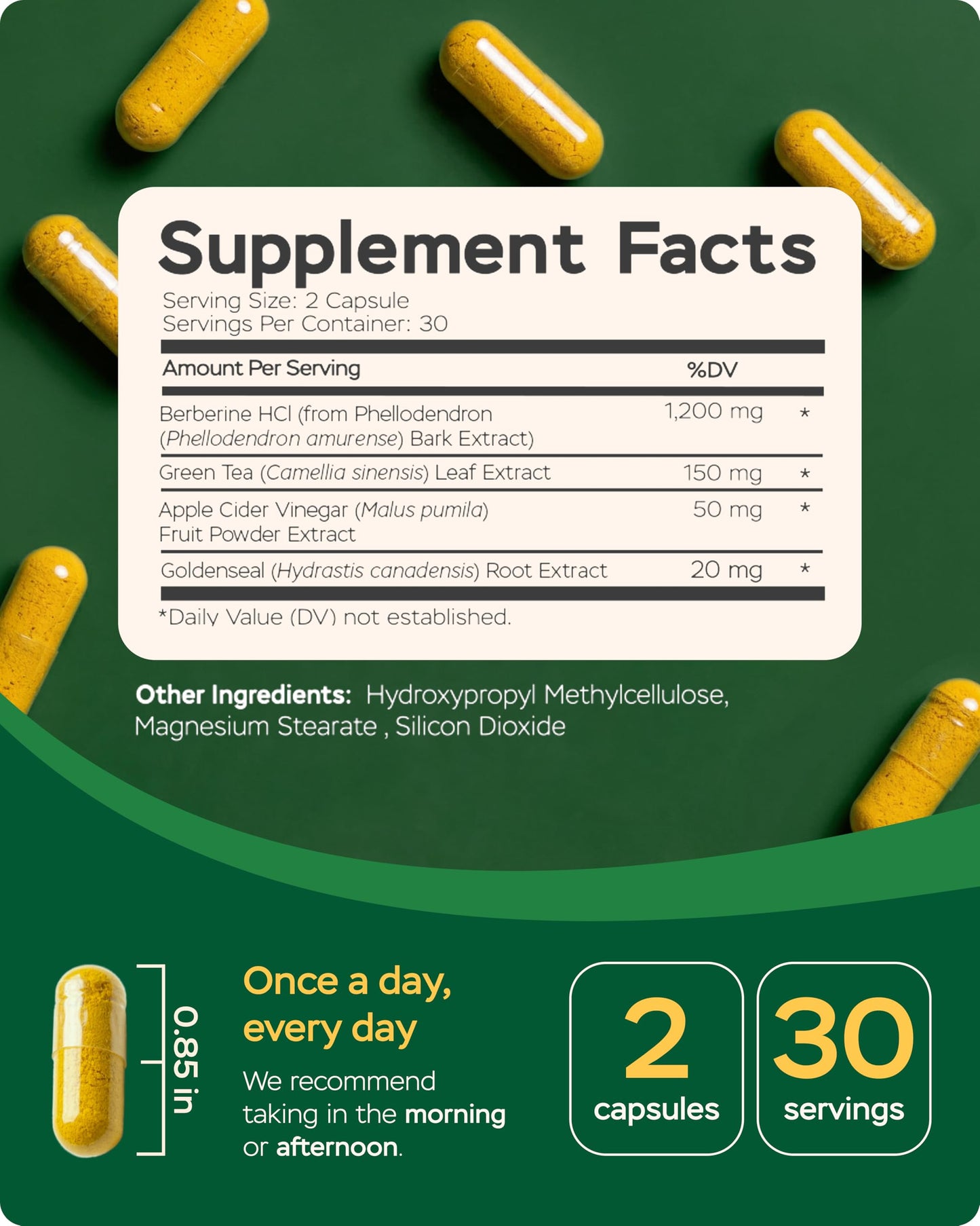 4Well Products Berberine Supplement with Goldenseal, Apple Cider Vinegar & Green Tea Extract Capsules 180 Count