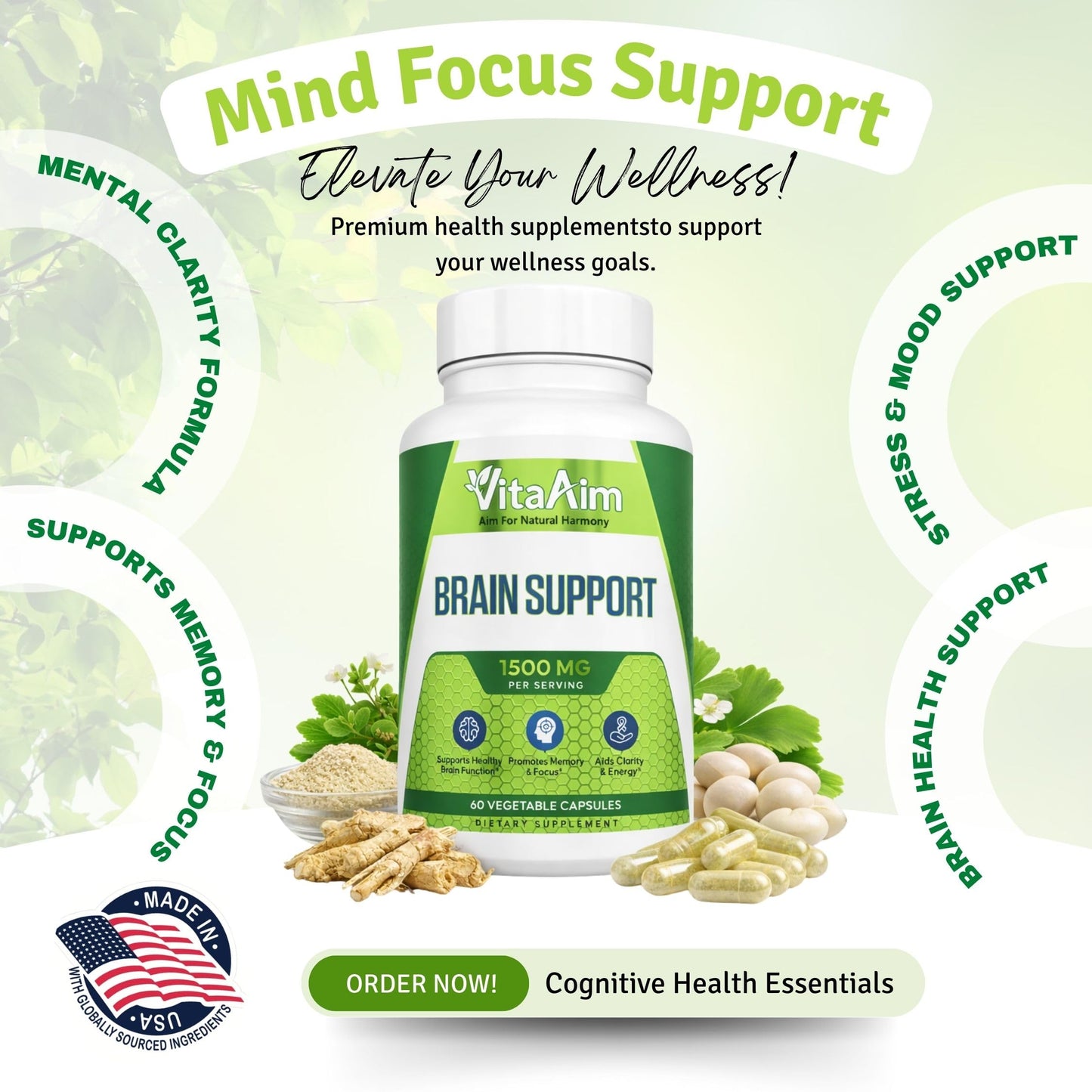 VitaAim Brain Support Supplement Capsules, 120 Count