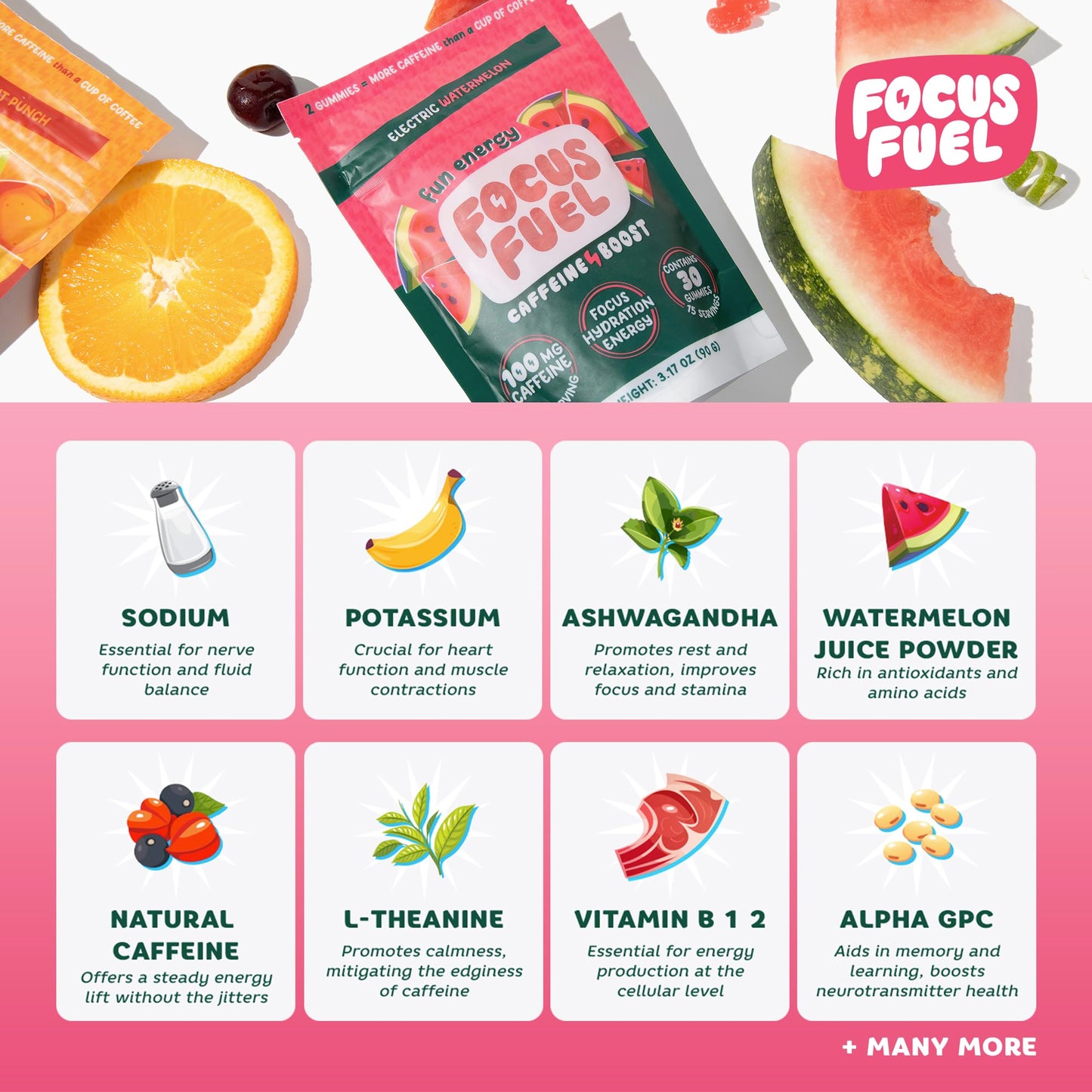 FocusFuel Energy Chews Variety Pack Pineapple & Strawberry Lemonade, 60 Chews