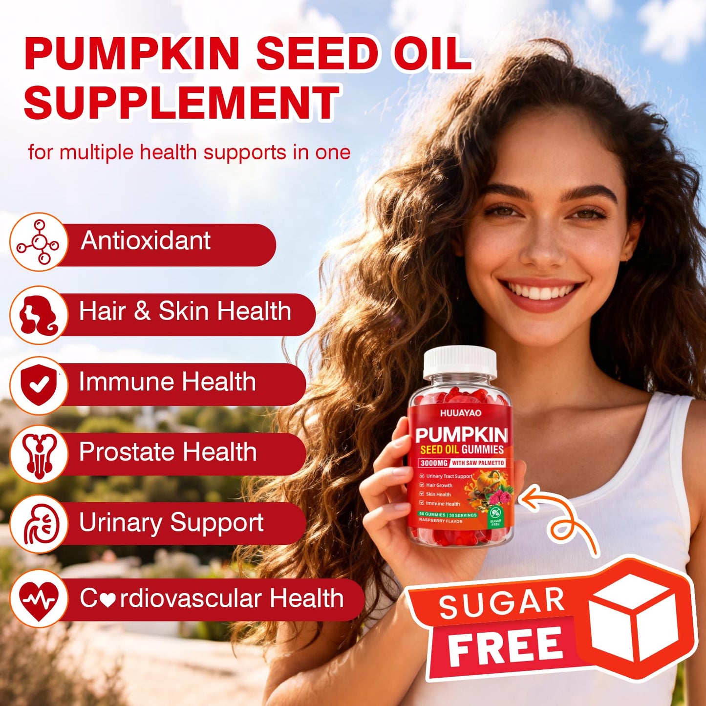 HUUAYAO Pumpkin Seed Oil Gummies 3000MG 60 Count