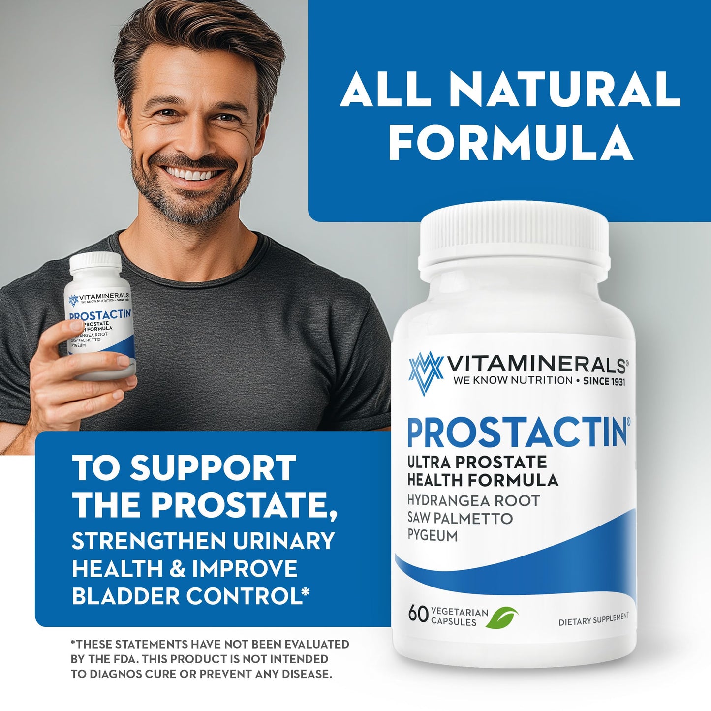 Vitaminerals Prostactin Prostate Support Saw Palmetto 230mg Pygeum Lycopene Pumpkin Seed & More Capsules 60