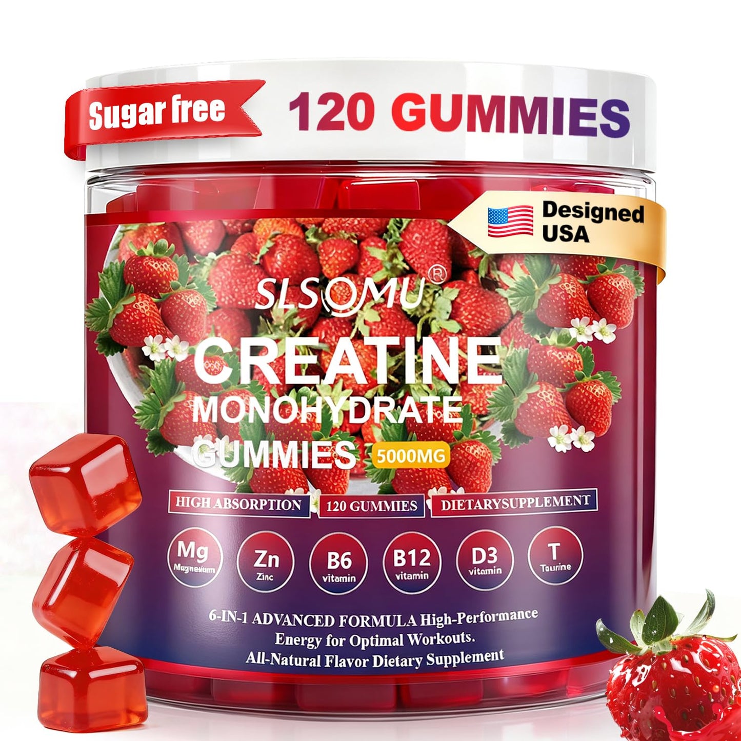 Slsomu Creatine Monohydrate Gummies 5000mg, 120 Gummies