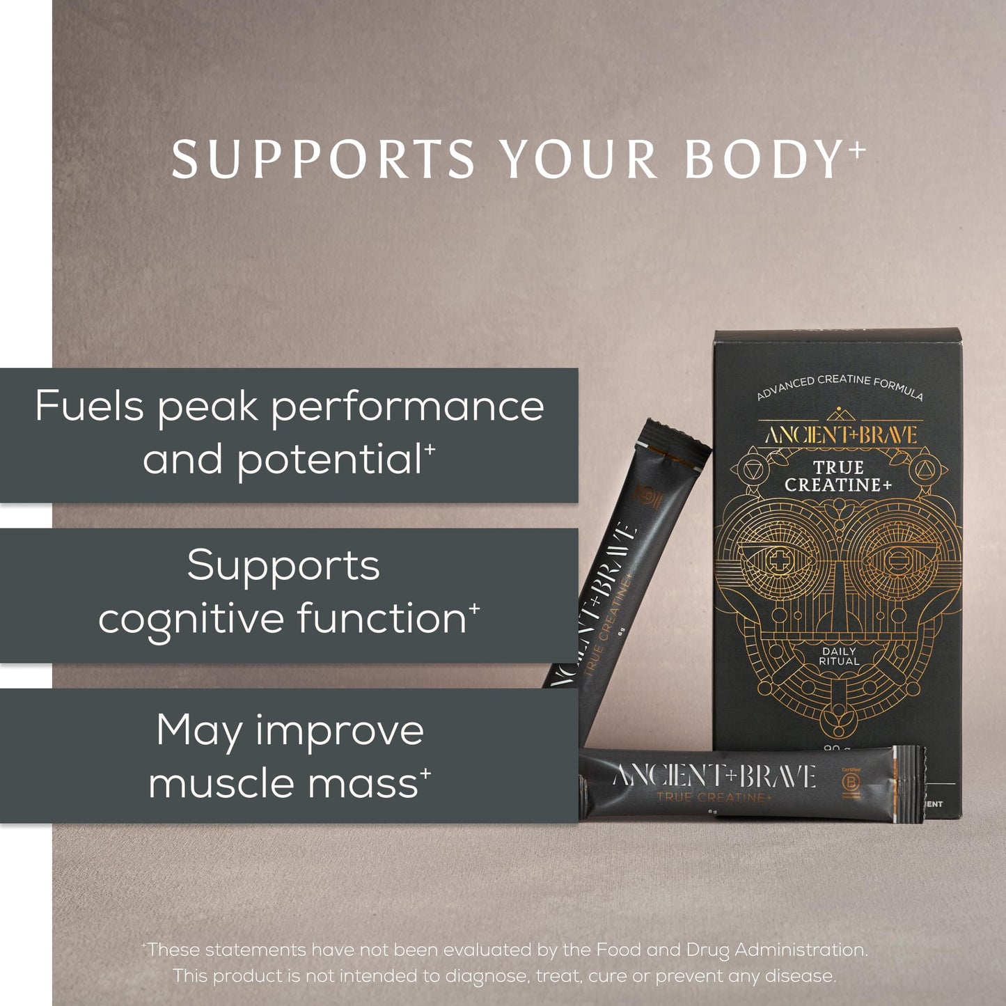 Ancient + Brave True Creatine+ Powder, 3.15 oz