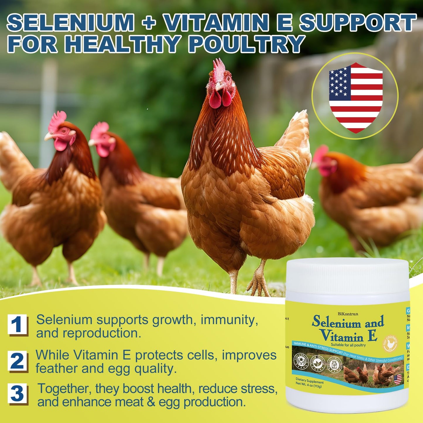 BiKontrun Selenium & Vitamin E Powder for Chickens, 1 Ounce (Pack of 1)