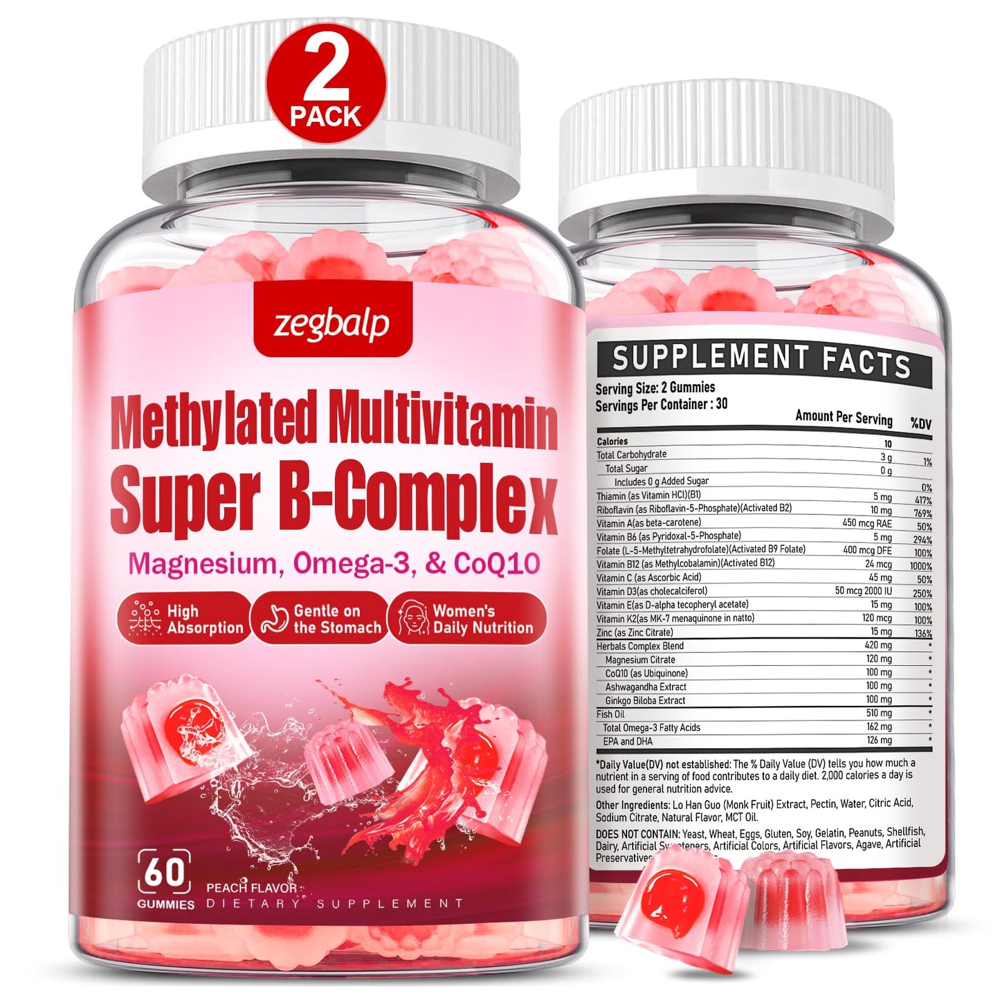 ZEGBALP Methylated Multivitamin with B Complex for Women Gummy 120 Gummies