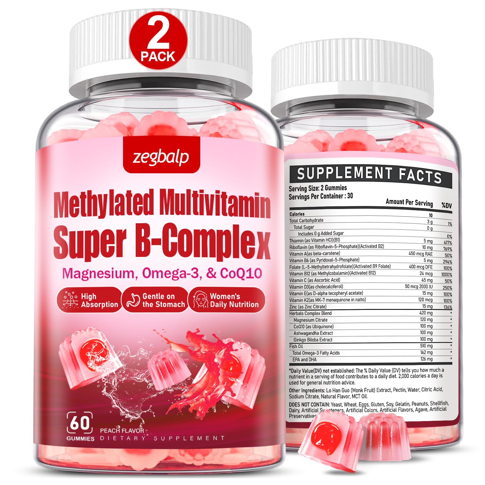 ZEGBALP Methylated Multivitamin with B Complex for Women Gummy 120 Gummies