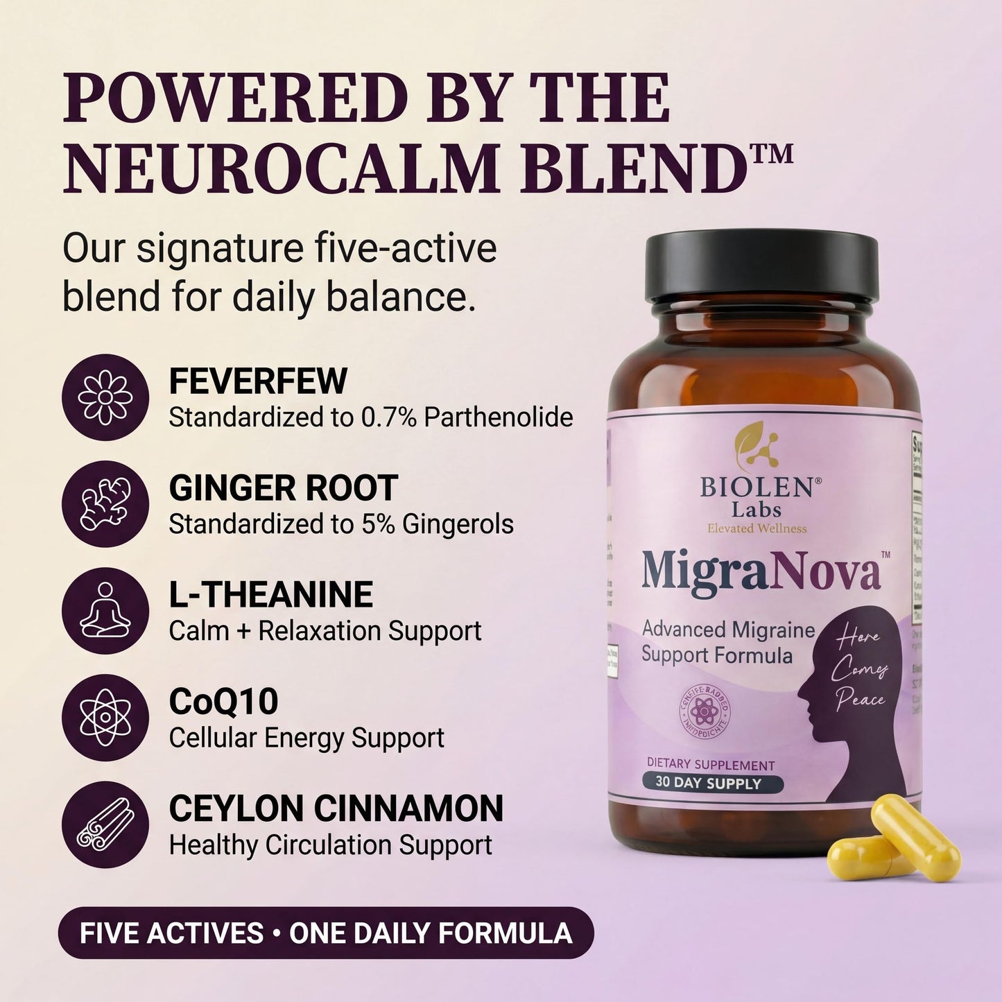 Biolen Labs Elevated Wellness MigraNova - Migraine Relief & Daily Prevention for Migraine Sufferers Capsules 120 Capsules