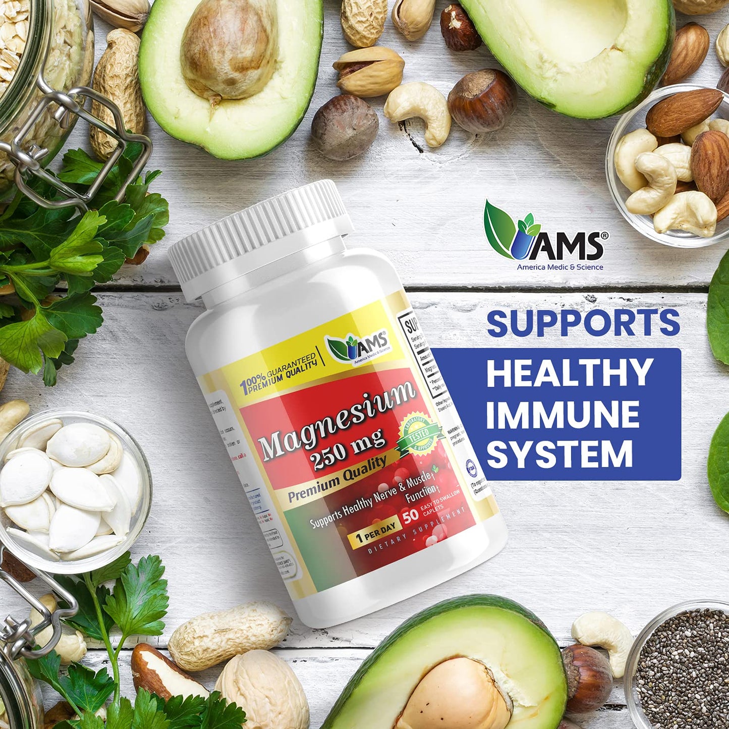 America Medic & Science Magnesium 250 mg Capsules, 100-Count